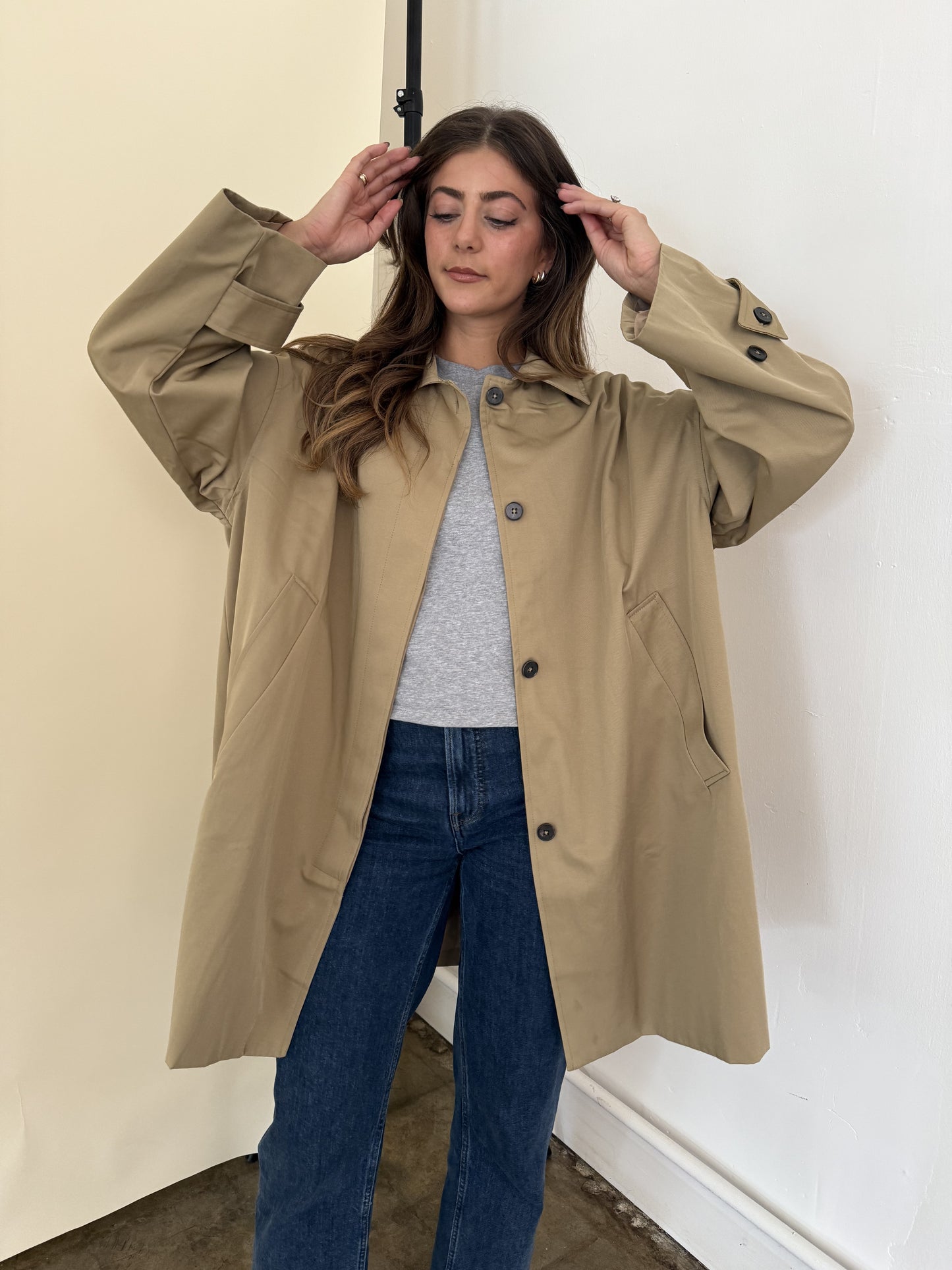 Lillian Khaki Oversized Button Trench Coat