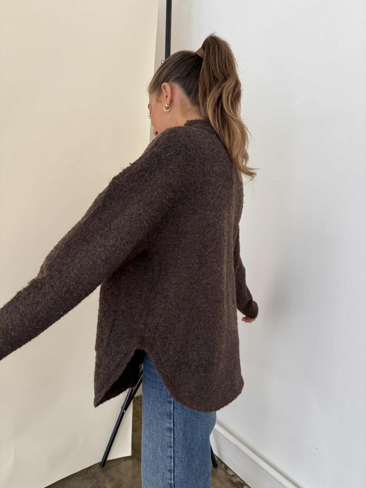 Madison Brown Fuzzy Knit Buttoned Cardigan Jacket