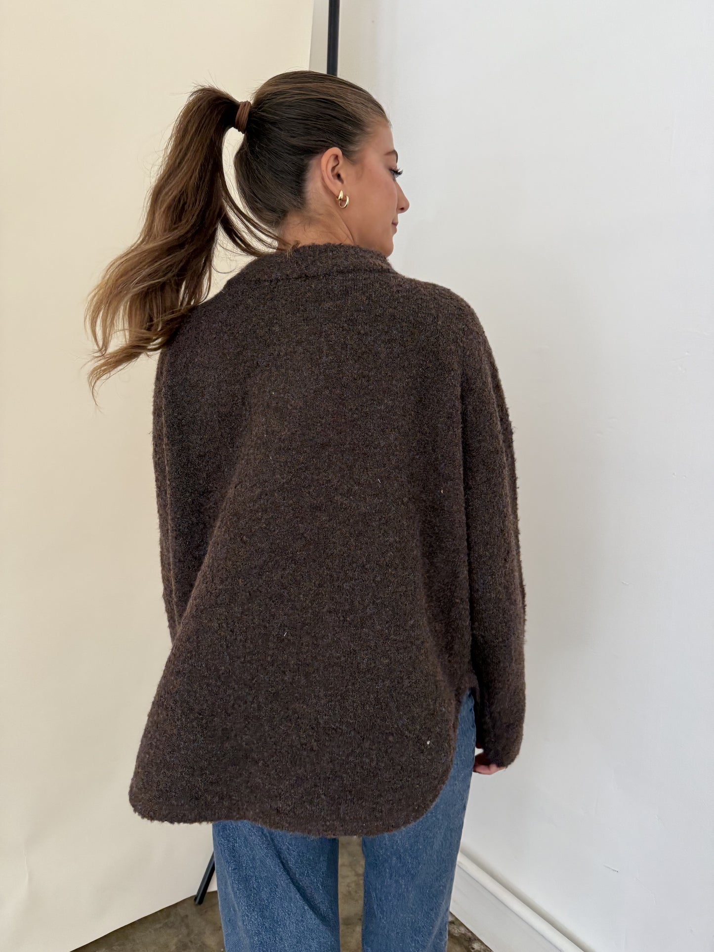Madison Brown Fuzzy Knit Buttoned Cardigan Jacket
