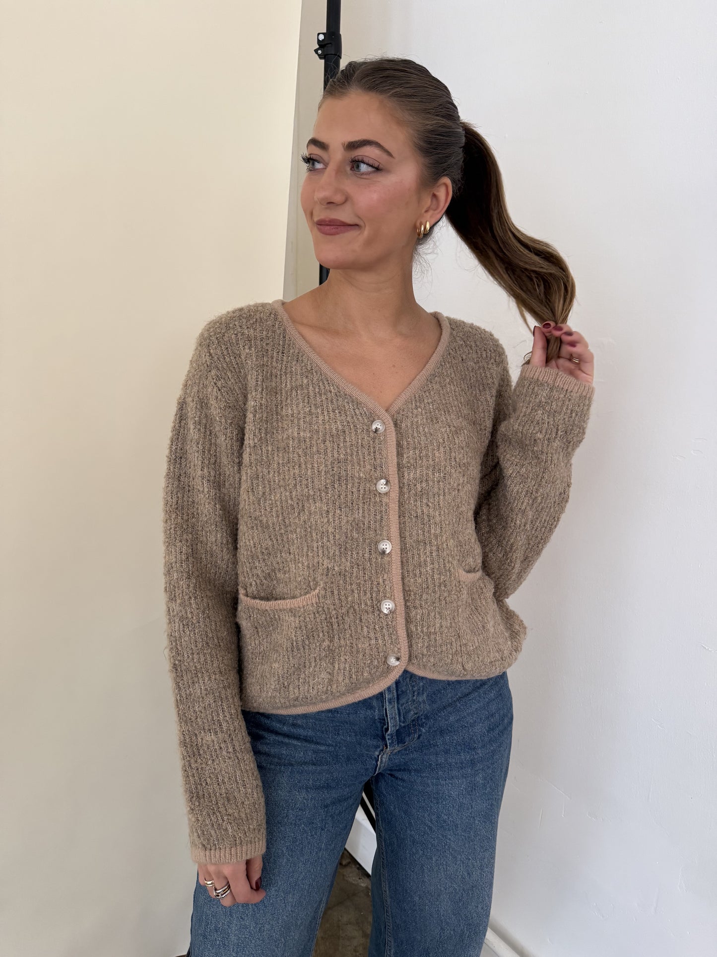 FRNCH Morgan Wool Boucle Buttoned Cardigan Top