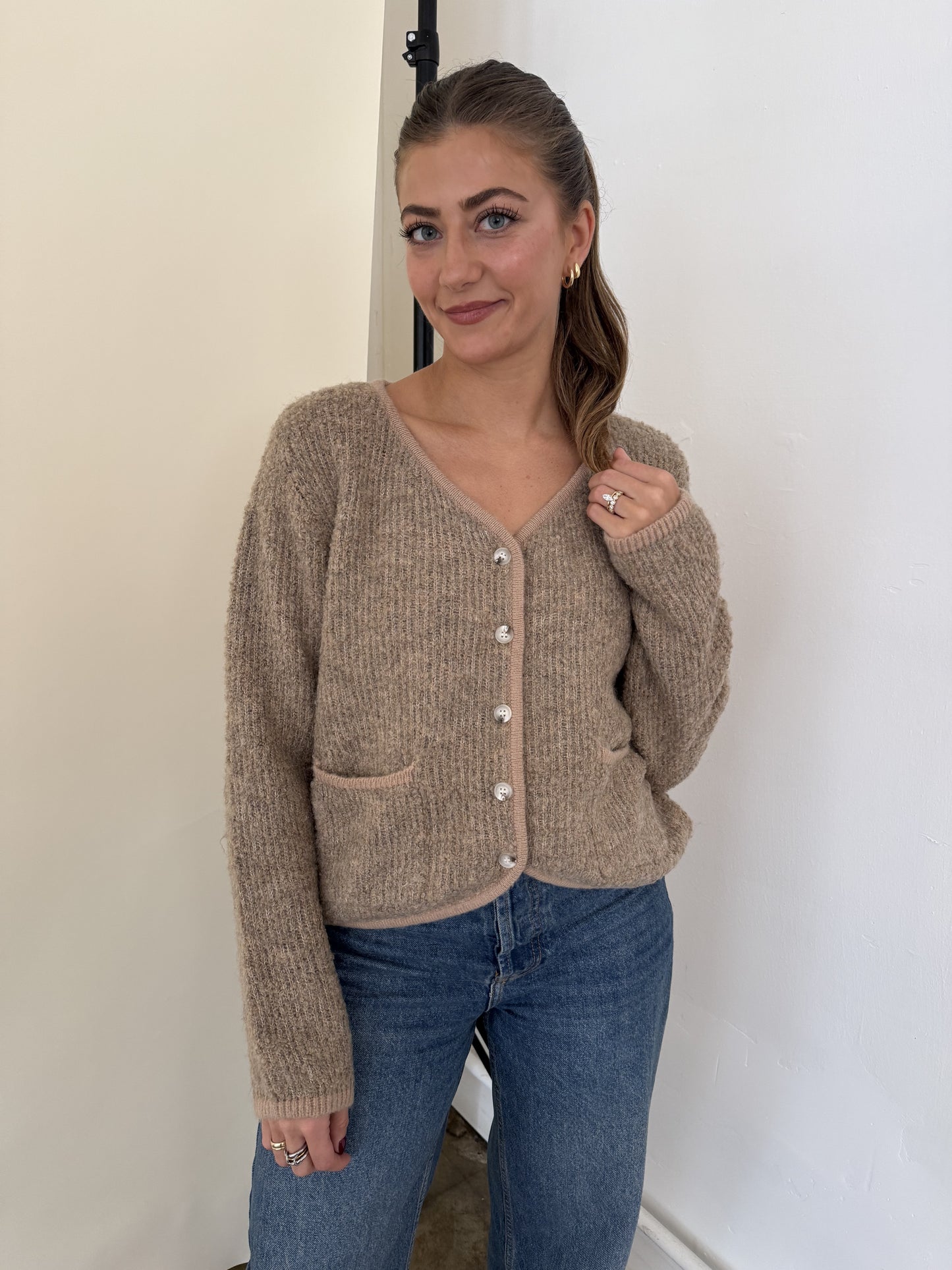 FRNCH Morgan Wool Boucle Buttoned Cardigan Top