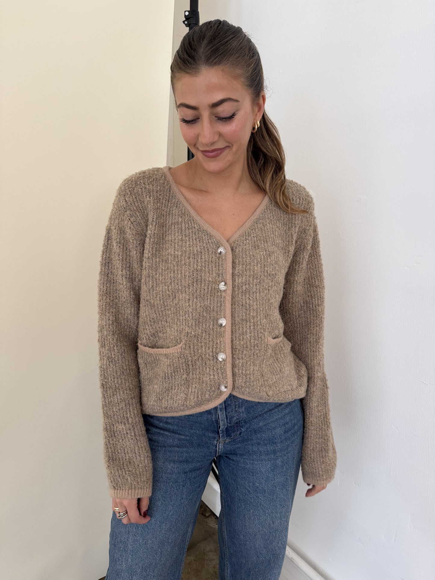 FRNCH Morgan Wool Boucle Buttoned Cardigan Top