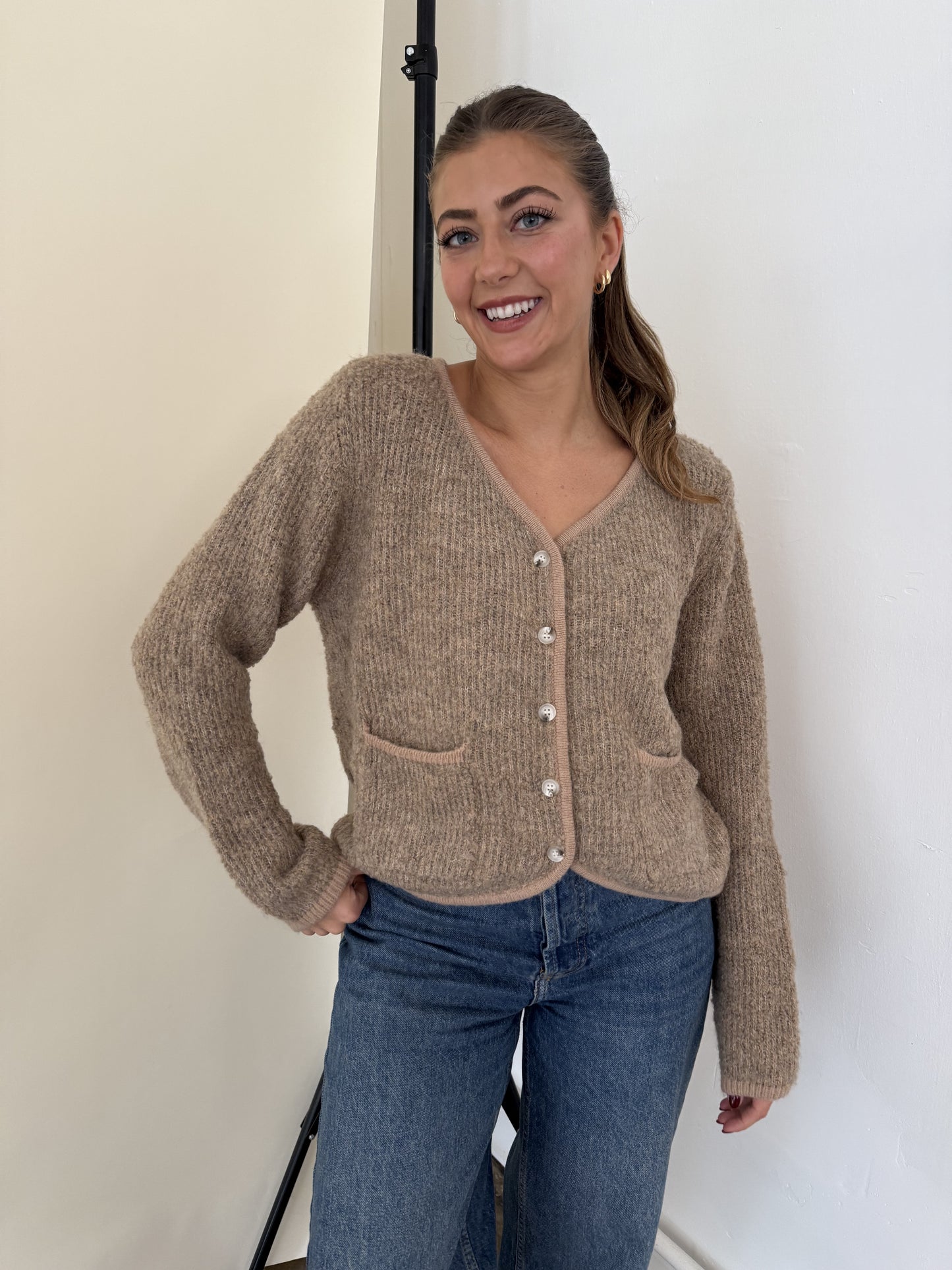 FRNCH Morgan Wool Boucle Buttoned Cardigan Top
