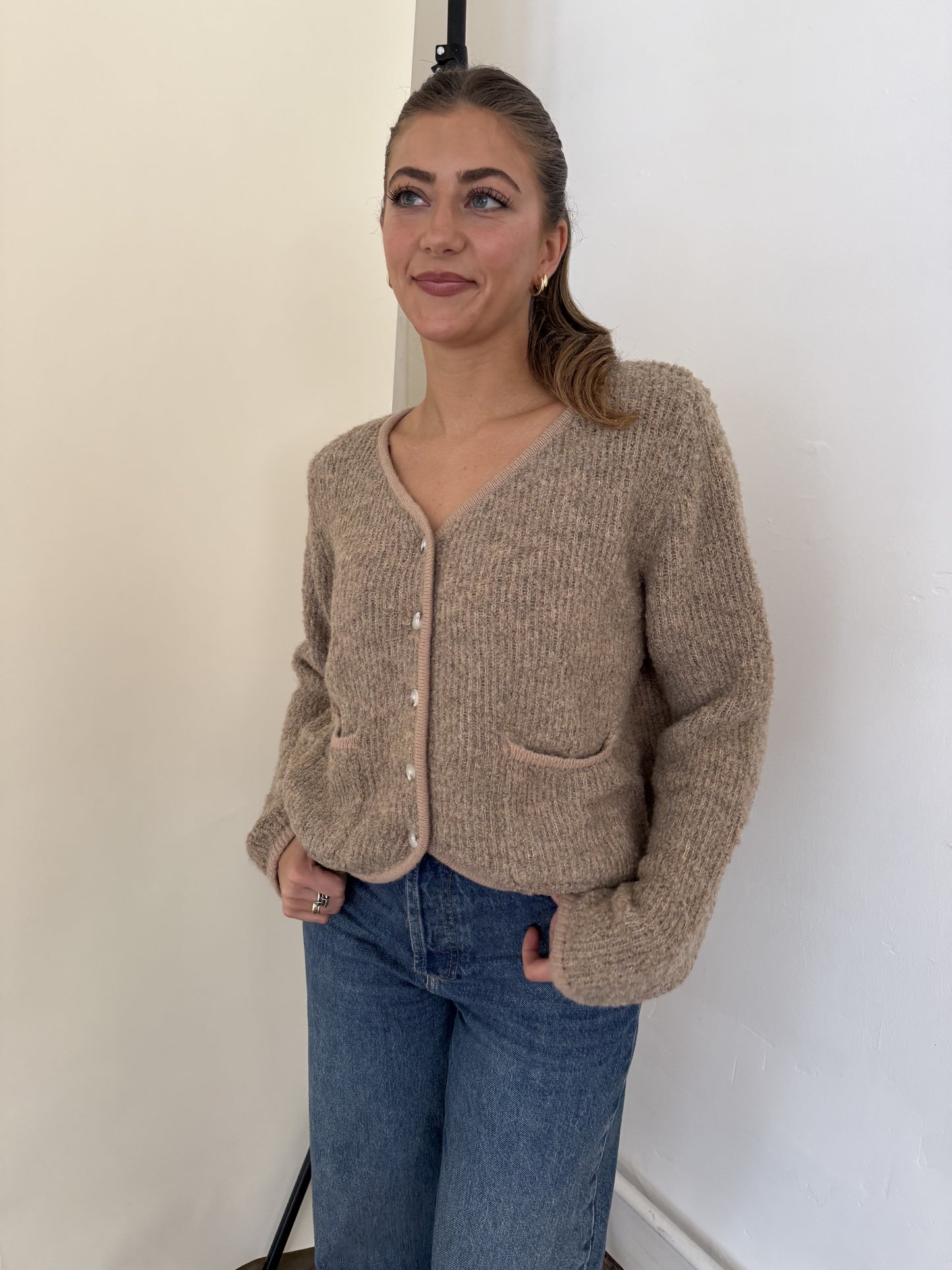 FRNCH Morgan Wool Boucle Buttoned Cardigan Top