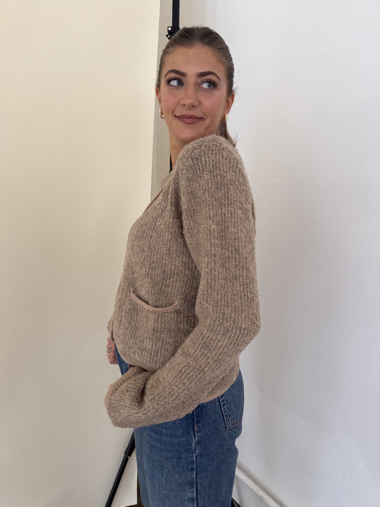 FRNCH Morgan Wool Boucle Buttoned Cardigan Top