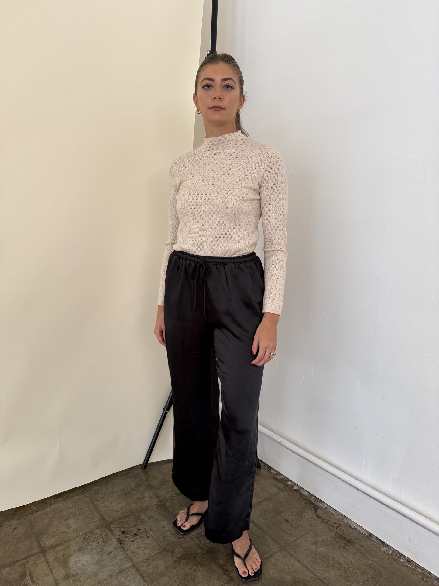 PINCH Mia Black Satin Drawstring Pants (M)