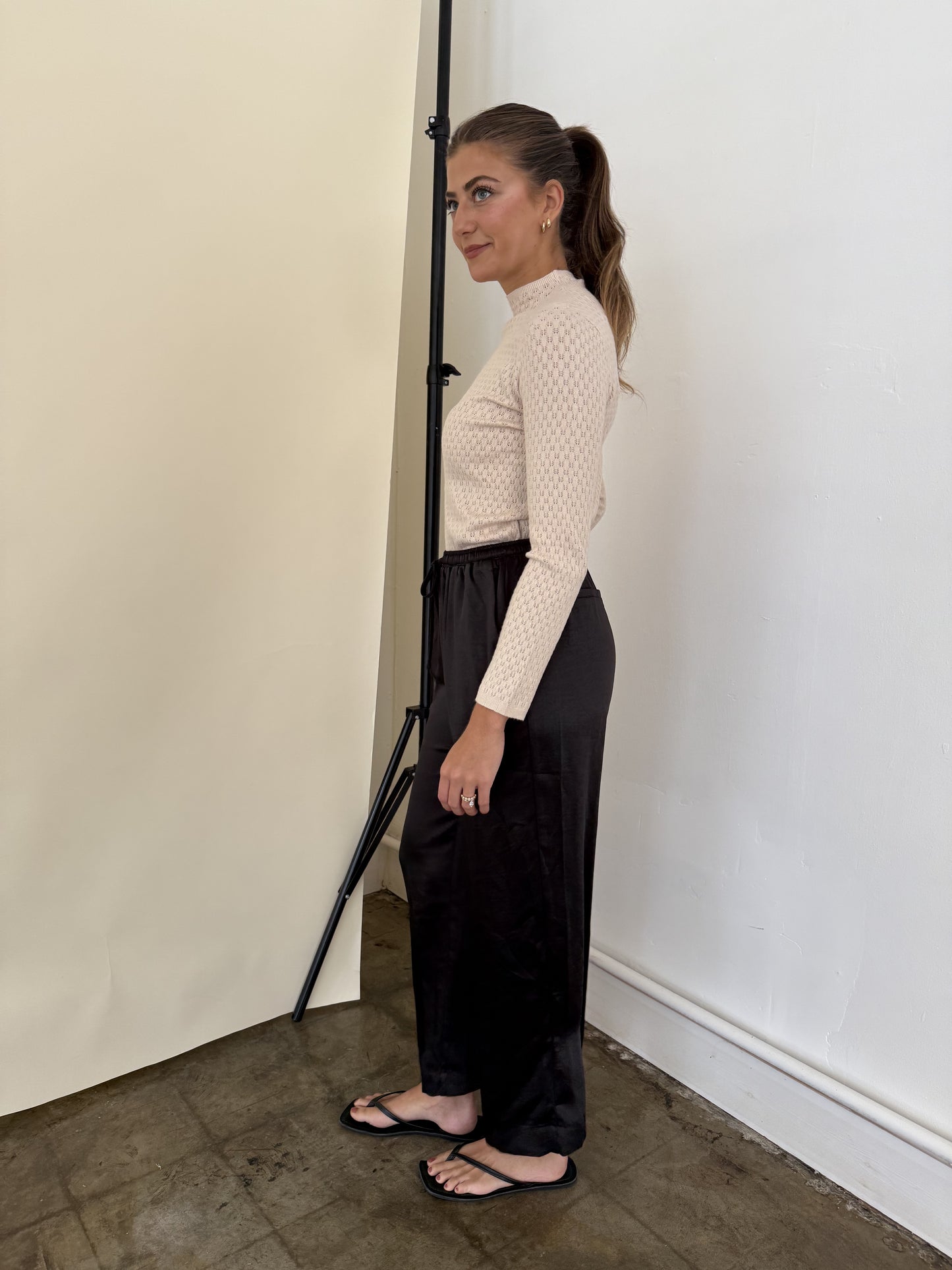 PINCH Mia Black Satin Drawstring Pants (M)