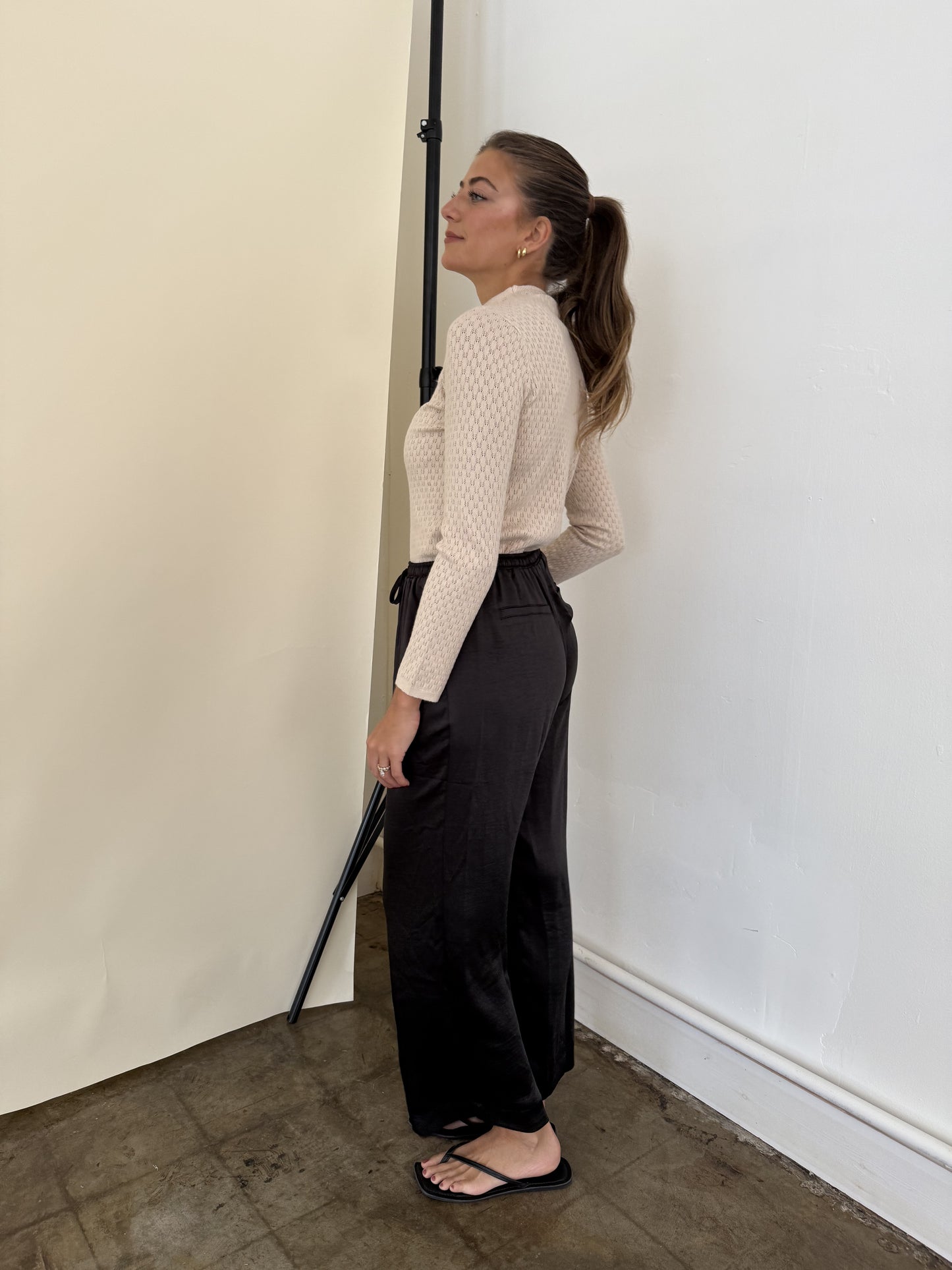 PINCH Mia Black Satin Drawstring Pants (M)