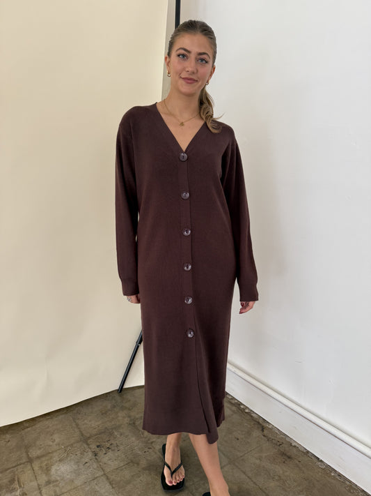 PINCH Mason Chocolate Knit Long Sleeve Midi Dress (S)