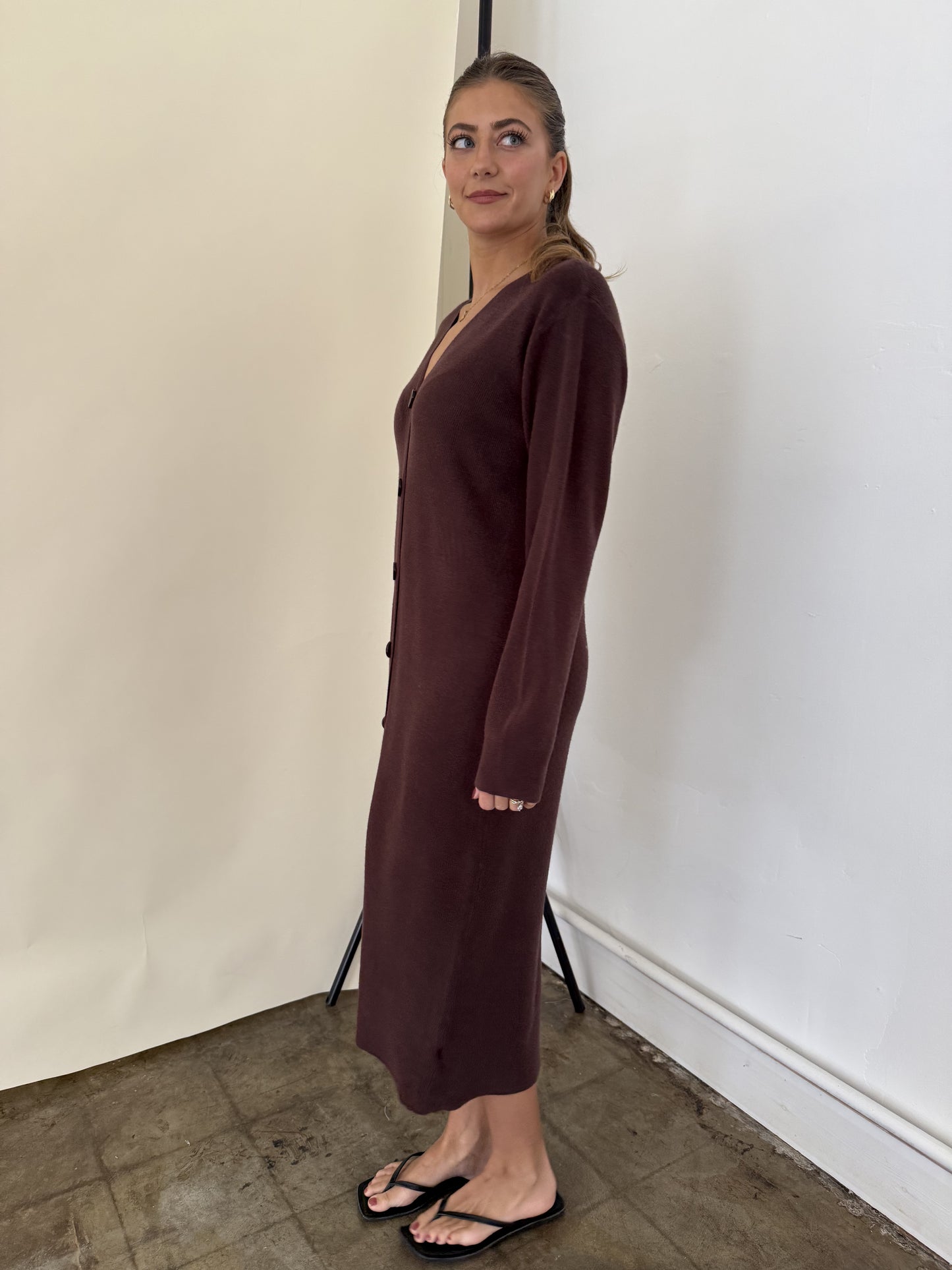 PINCH Mason Chocolate Knit Long Sleeve Midi Dress (S)