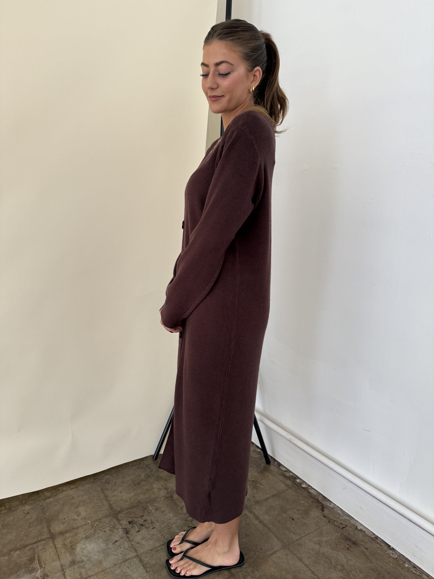 PINCH Mason Chocolate Knit Long Sleeve Midi Dress (S)
