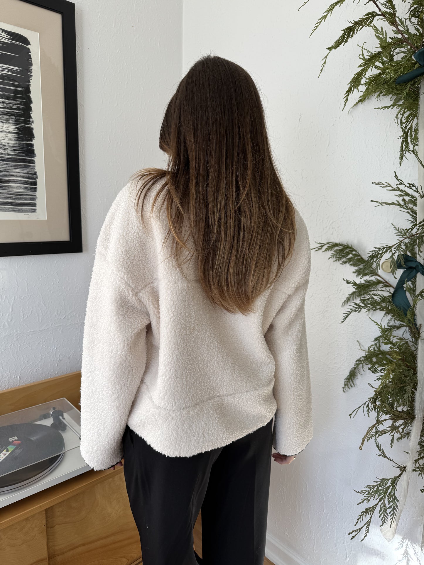 Holly Ivory Sherpa Button Loop Coat Jacket (L)