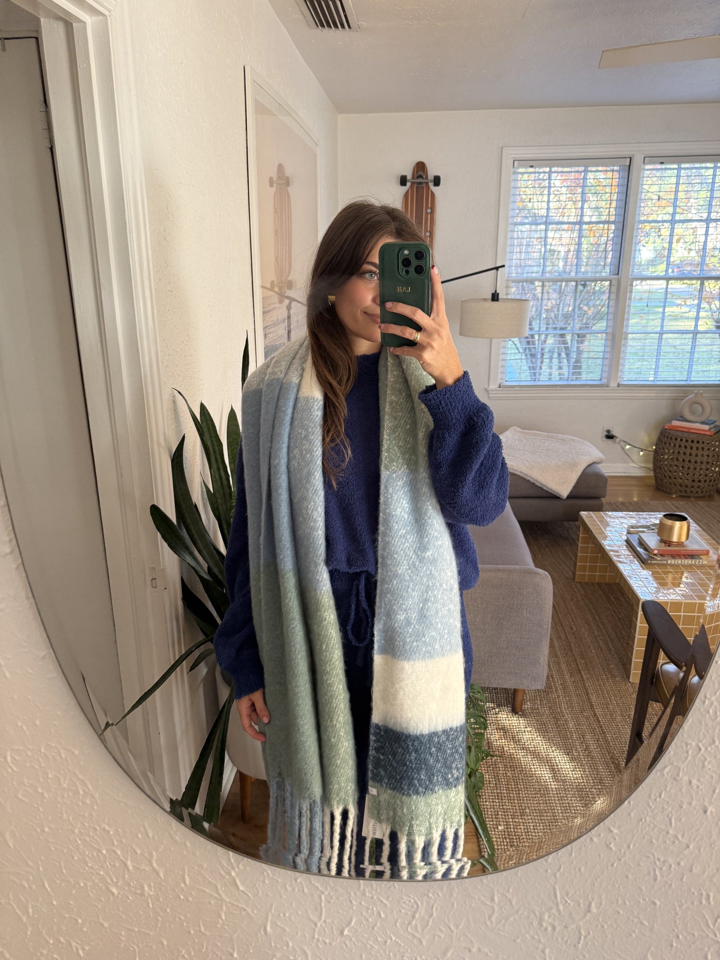Molly Bracken Blue Plaid Knit Scarf