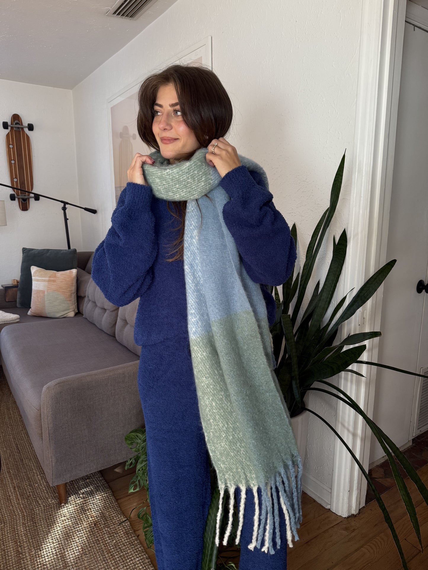 Molly Bracken Blue Plaid Knit Scarf