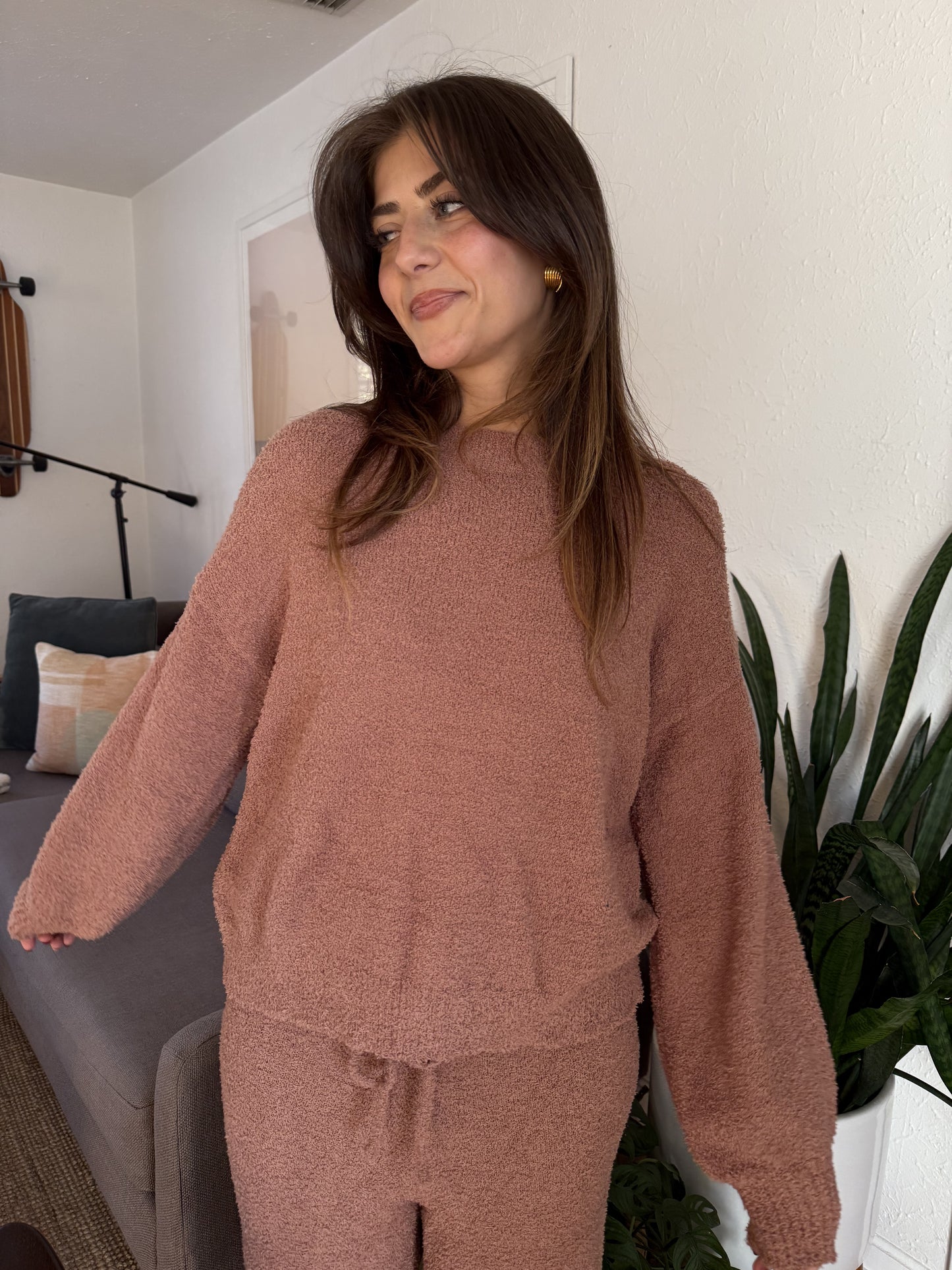 Molly Bracken Poppy Fuzzy Relaxed Knit Top (Toffee)