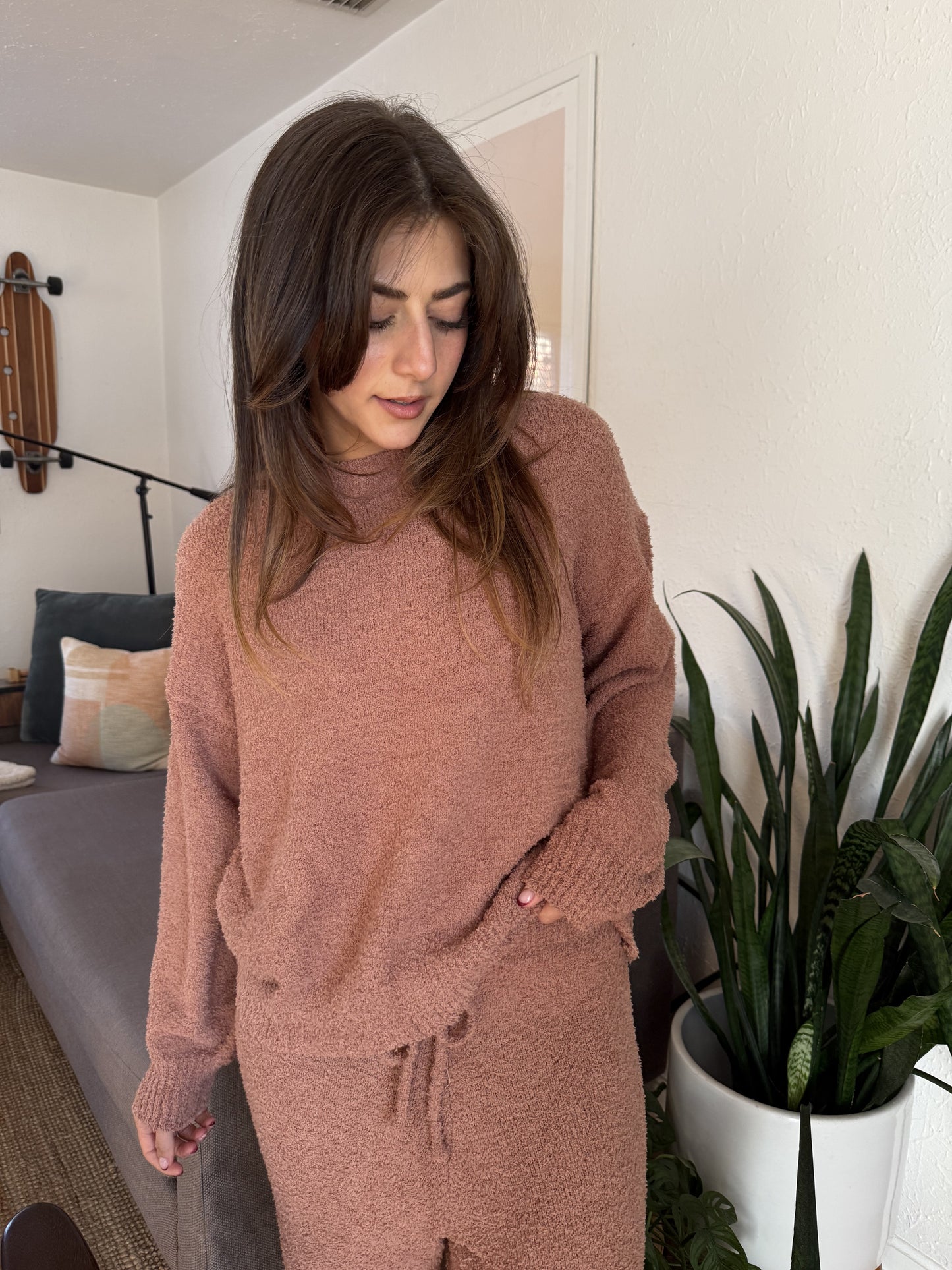 Molly Bracken Poppy Fuzzy Relaxed Knit Top (Toffee)