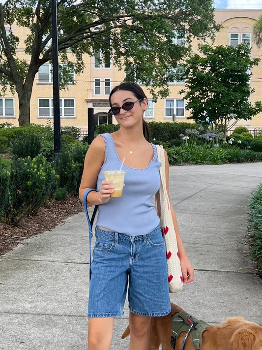 Lucy Paris Kaley Blue Knit Ruffle Tank Top