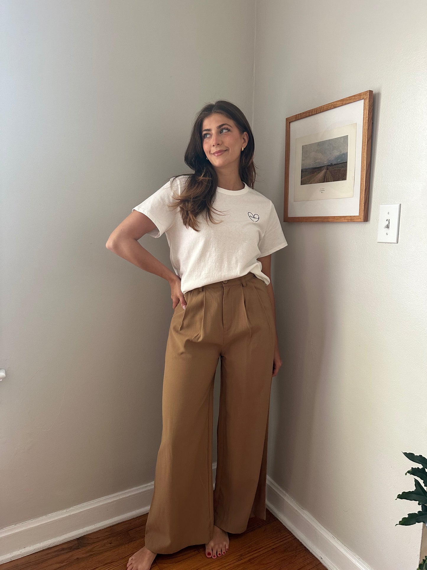 Miou Muse Lennon Camel Buttoned Wide Leg Pants