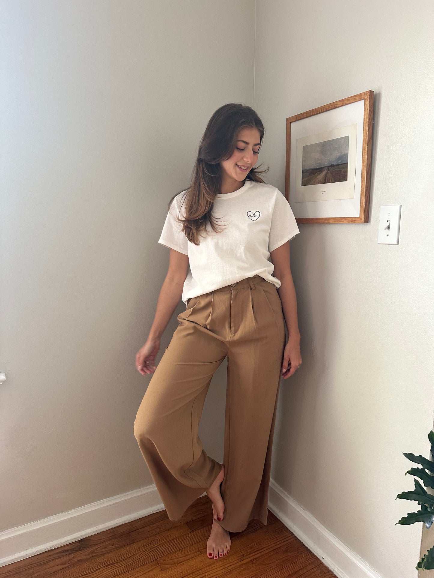 Miou Muse Lennon Camel Buttoned Wide Leg Pants