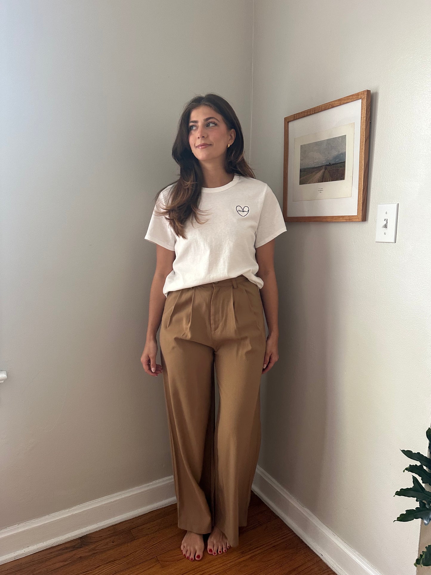 Miou Muse Lennon Camel Buttoned Wide Leg Pants