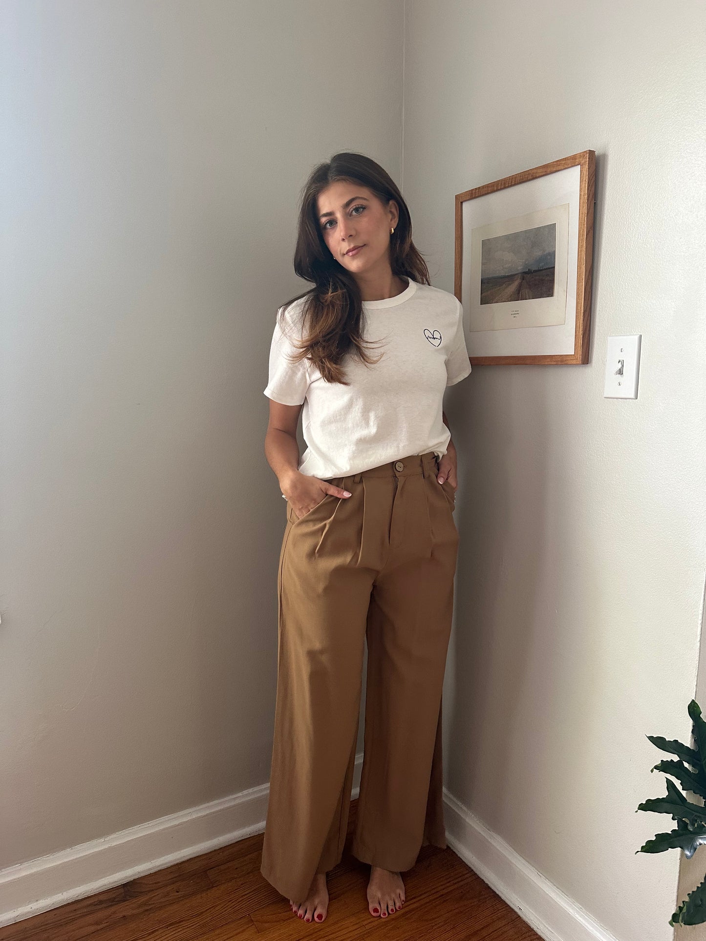 Miou Muse Lennon Camel Buttoned Wide Leg Pants