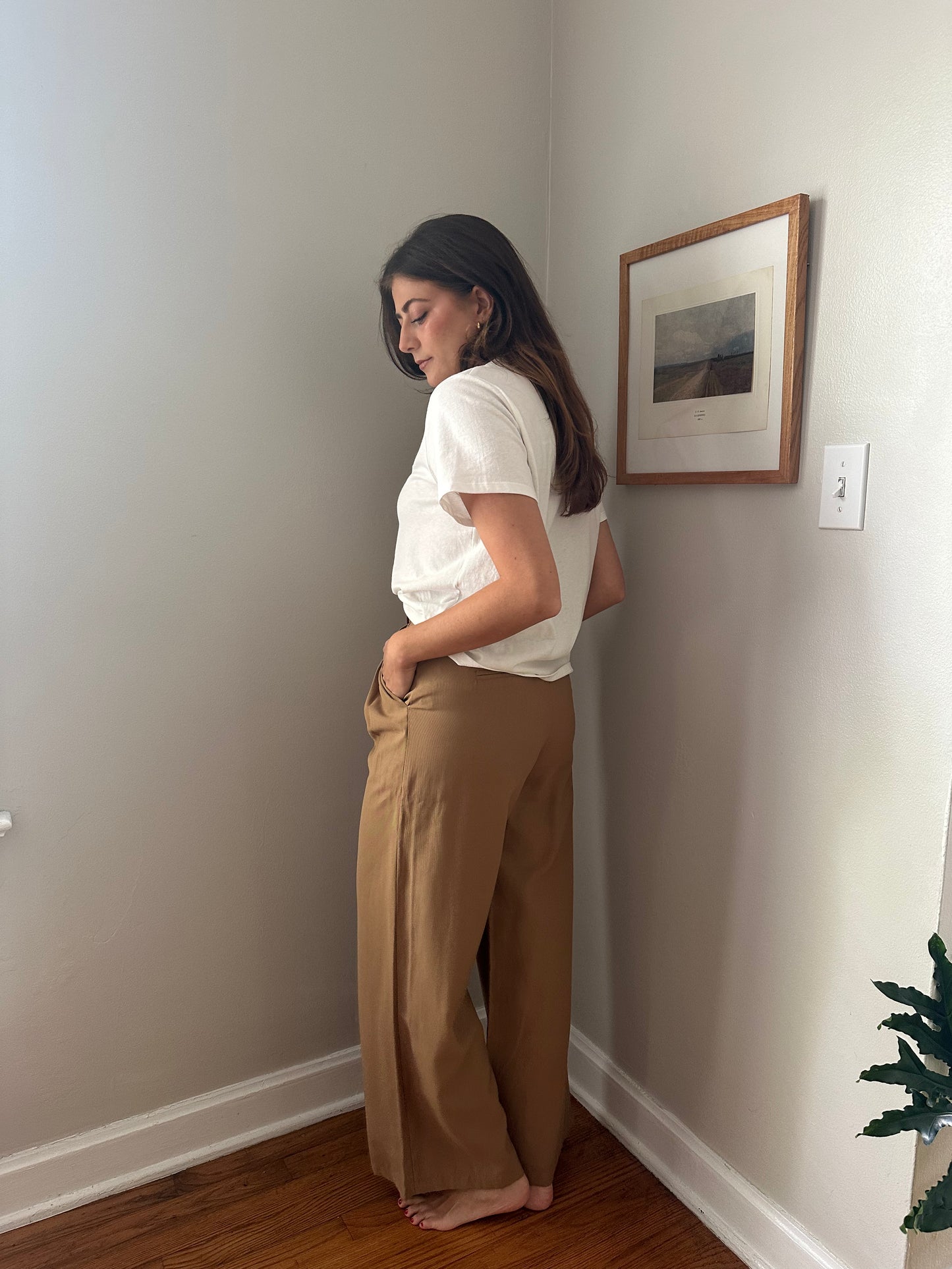 Miou Muse Lennon Camel Buttoned Wide Leg Pants