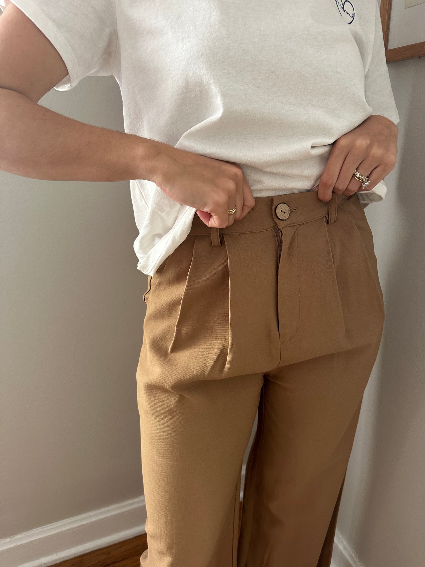 Miou Muse Lennon Camel Buttoned Wide Leg Pants