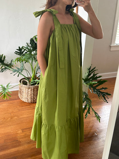 FRNCH Cylia Cotton Tie Strap Maxi Dress (Green)