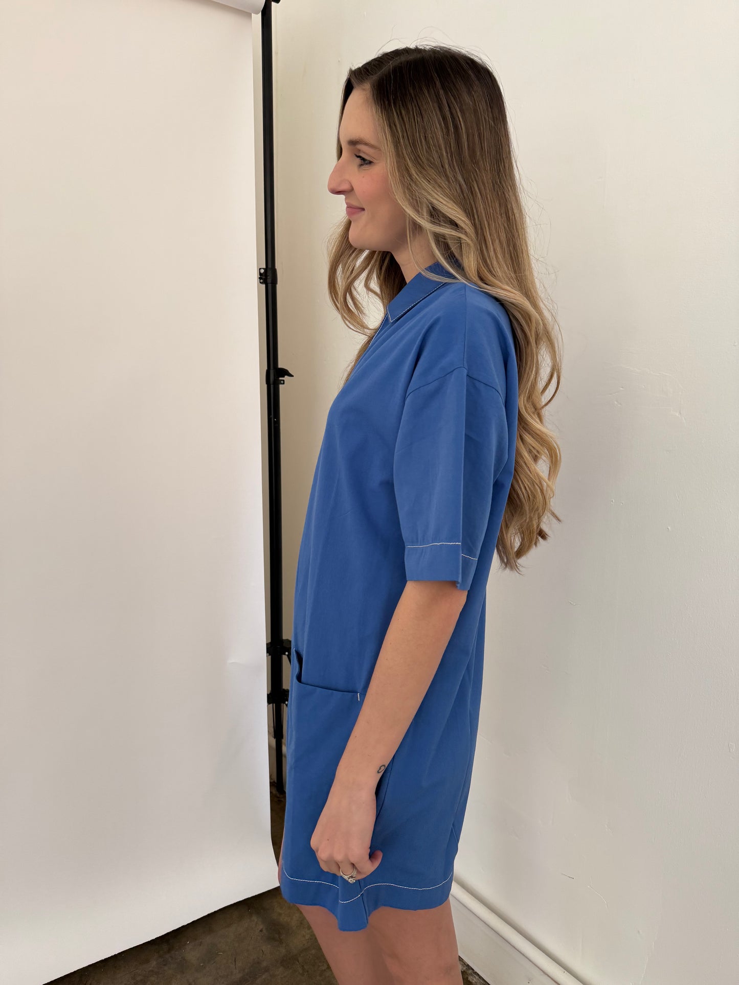 PINCH Sienna Contrast Stitched Collared Mini Dress (Black)