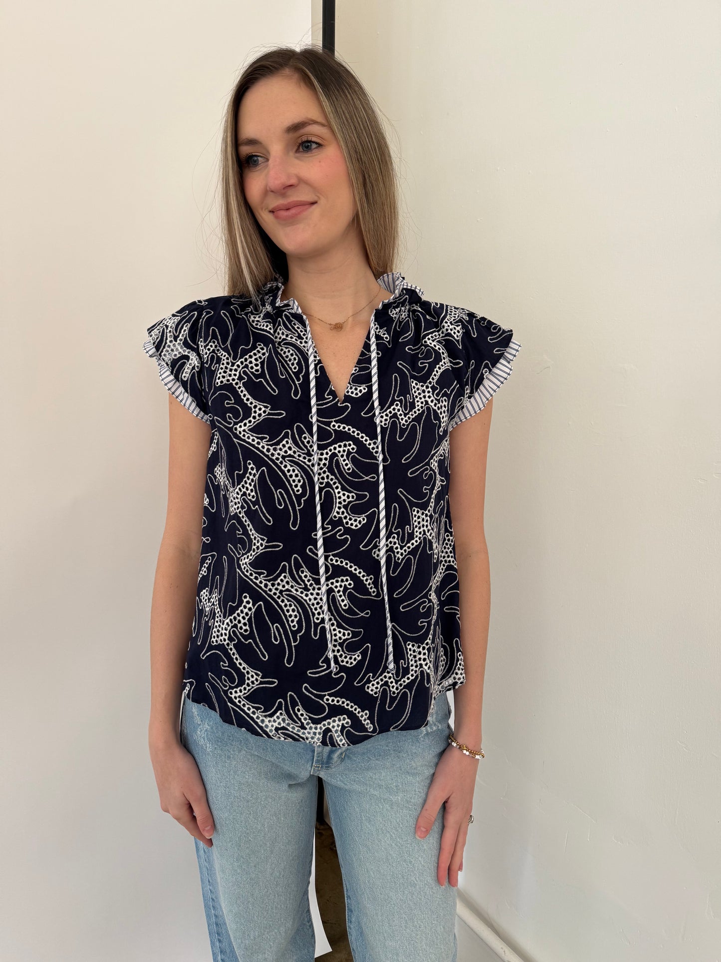 Current Air Tessa Eyelet Layered Sleeve Top