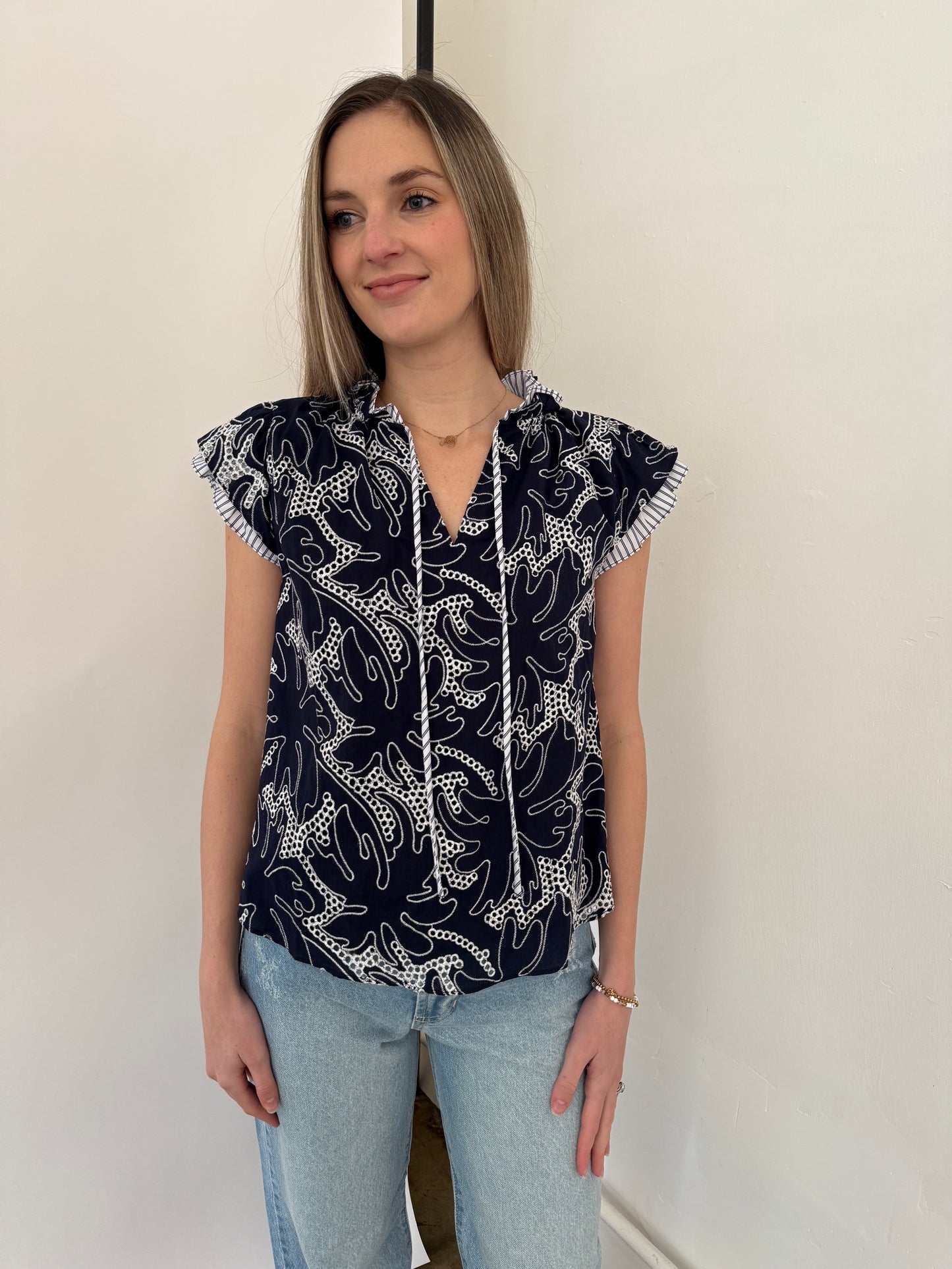 Current Air Tessa Eyelet Layered Sleeve Top