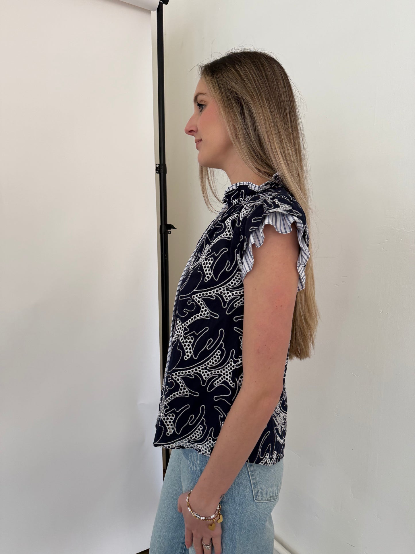 Current Air Tessa Eyelet Layered Sleeve Top
