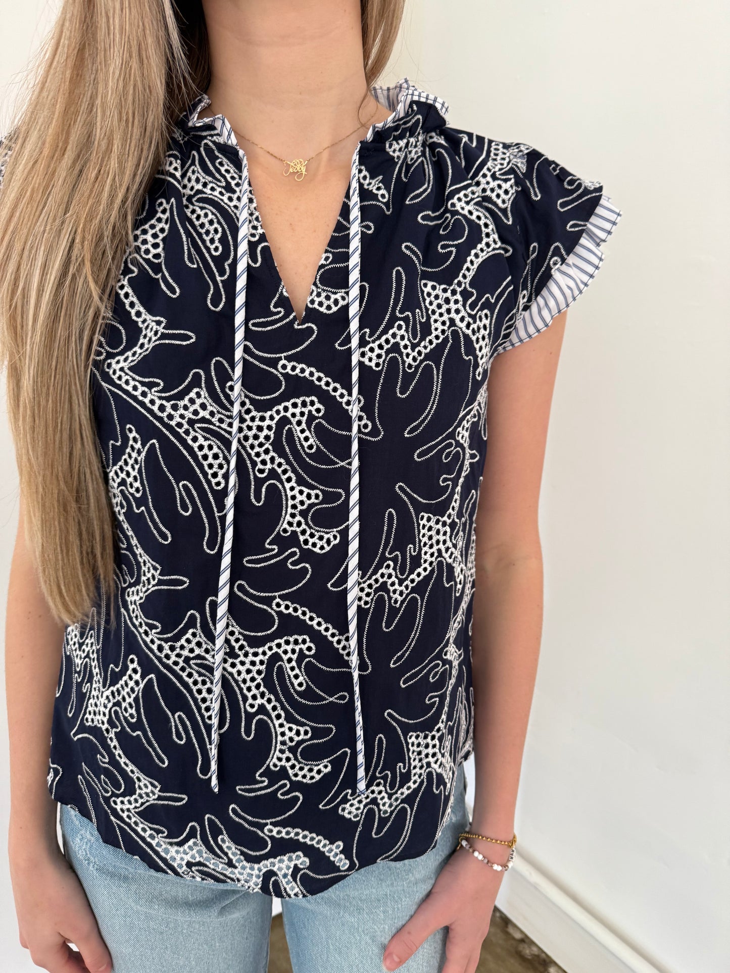 Current Air Tessa Eyelet Layered Sleeve Top