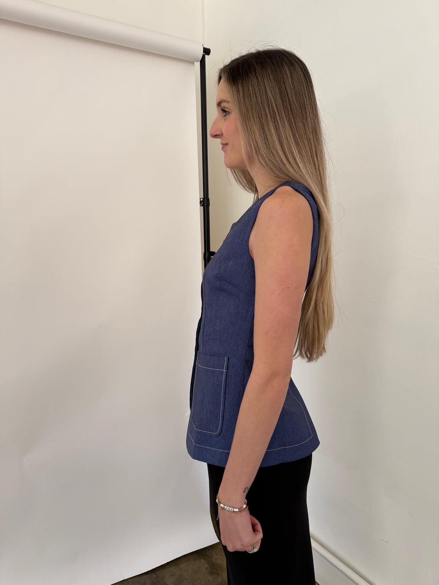 Current Air Thea Contrast Stitch Denim Vest