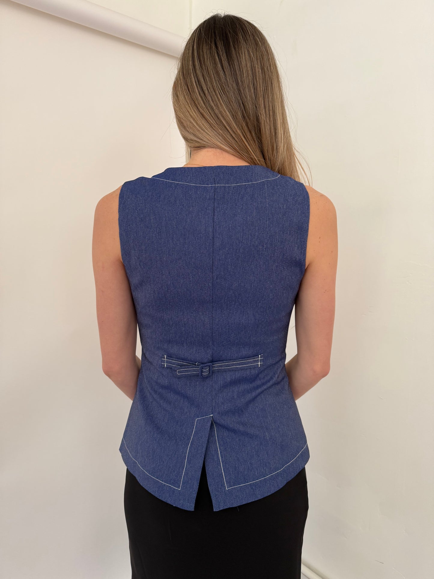 Current Air Thea Contrast Stitch Denim Vest