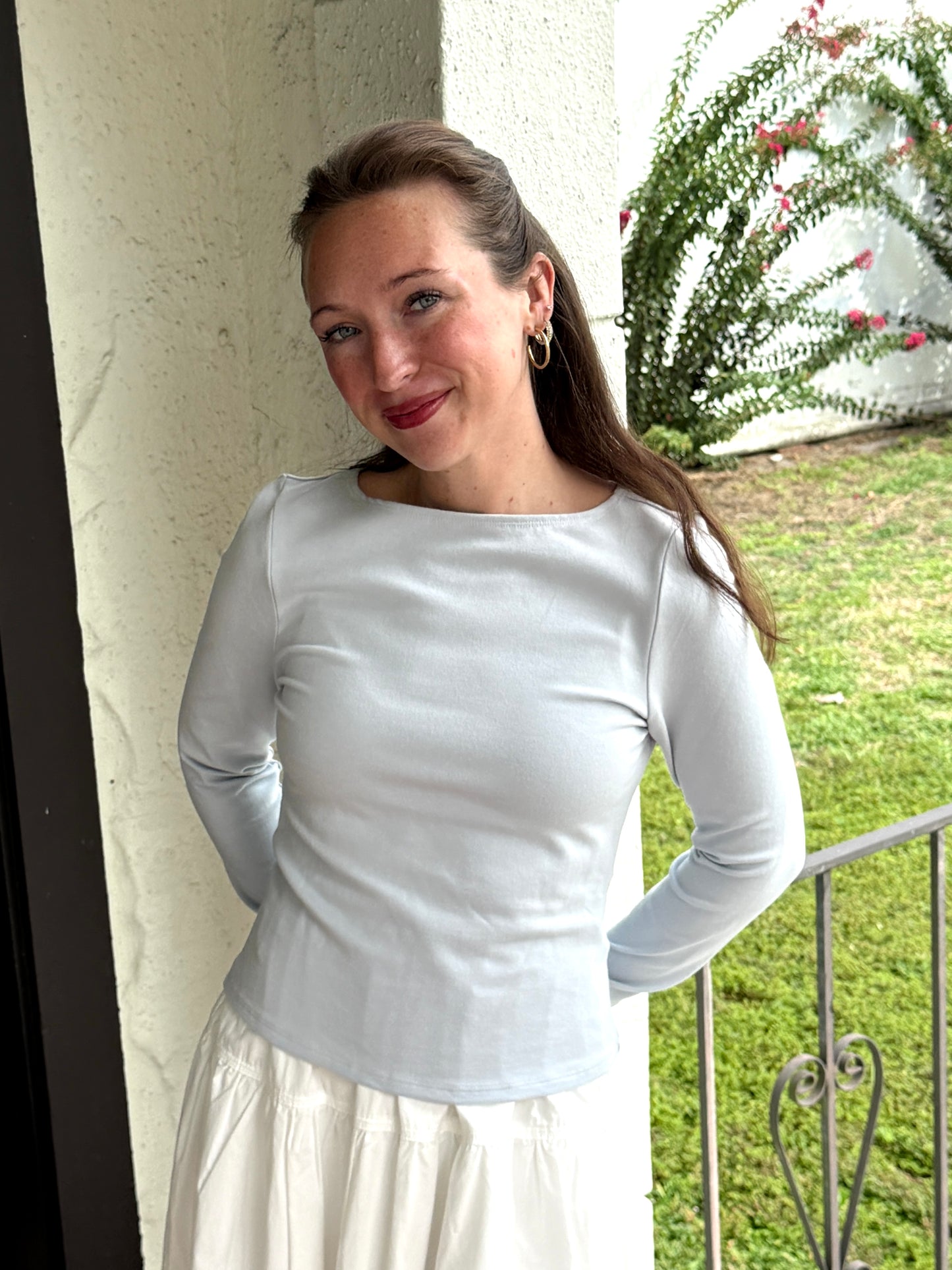 Reese Light Blue Soft Knit Boatneck Top