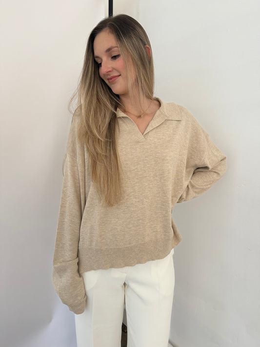 Things Between Aiden V-Neck Collared Pullover Sweater