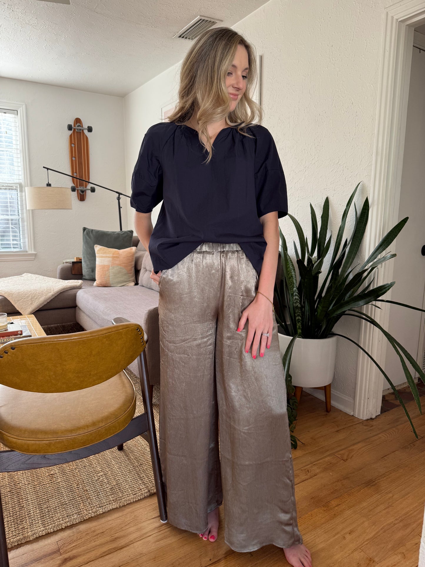 Things Between Amanda Satin Crinkle Culotte Pants (Olive)