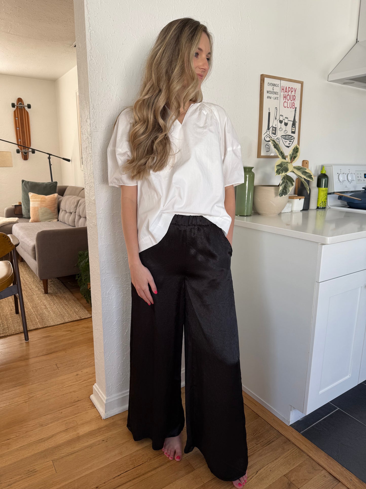 Things Between Amanda Satin Crinkle Culotte Pants (Black)