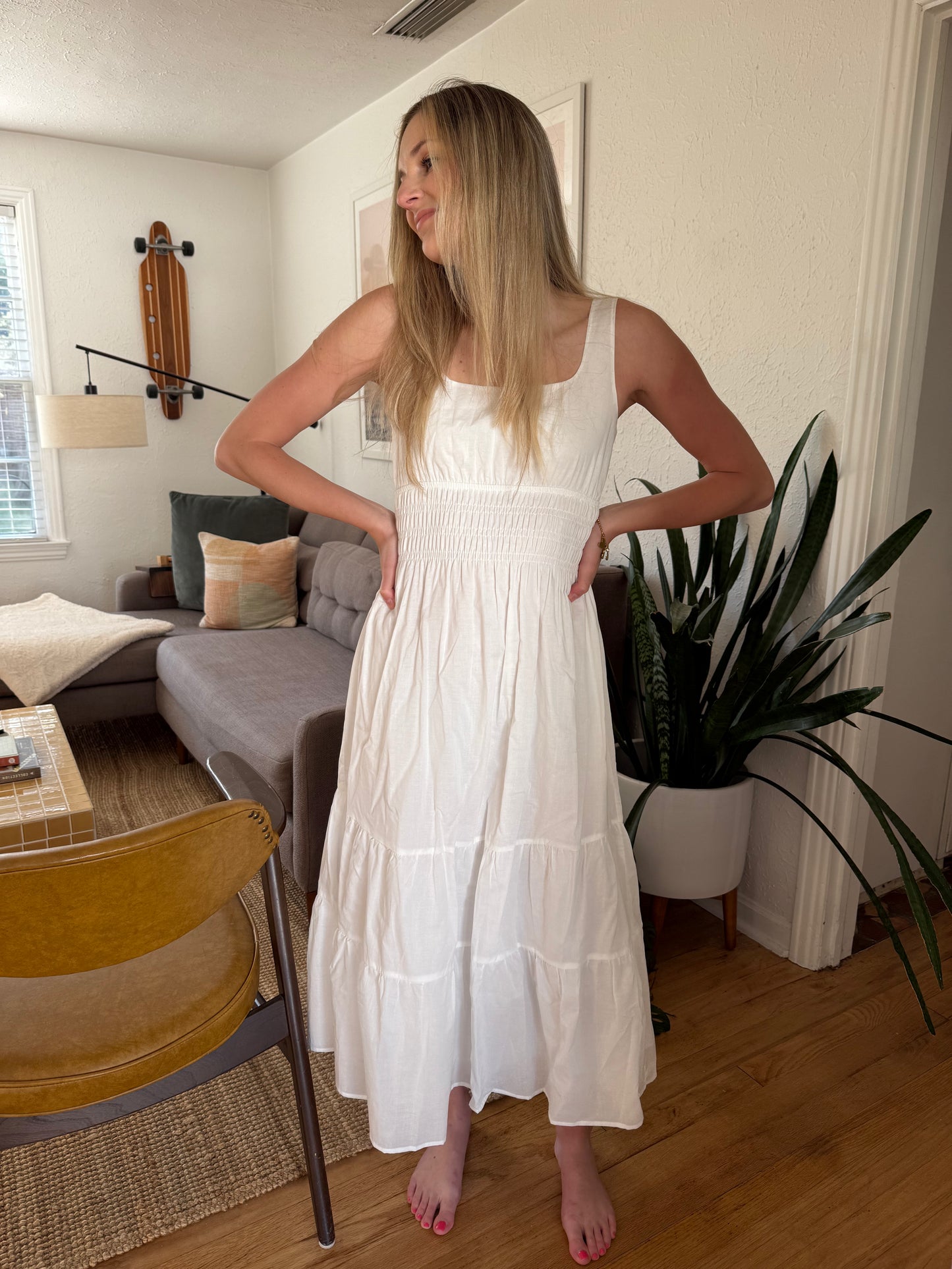 Needii Ashley Cotton Tank Smocked Midi Dress (White)
