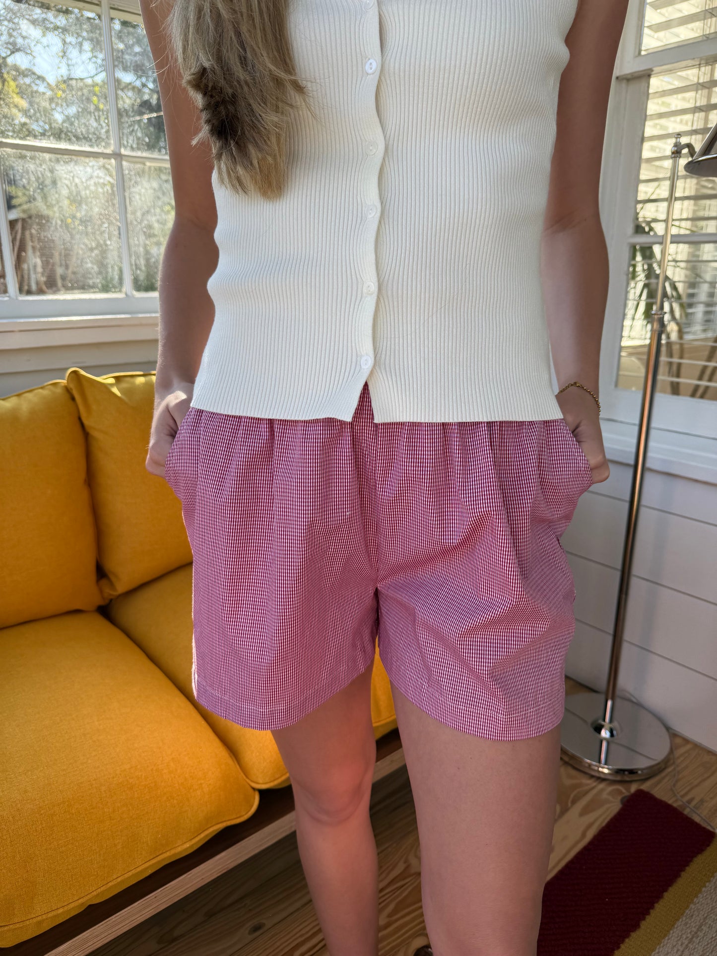 Needii Allie Red Gingham Cotton Shorts (L)