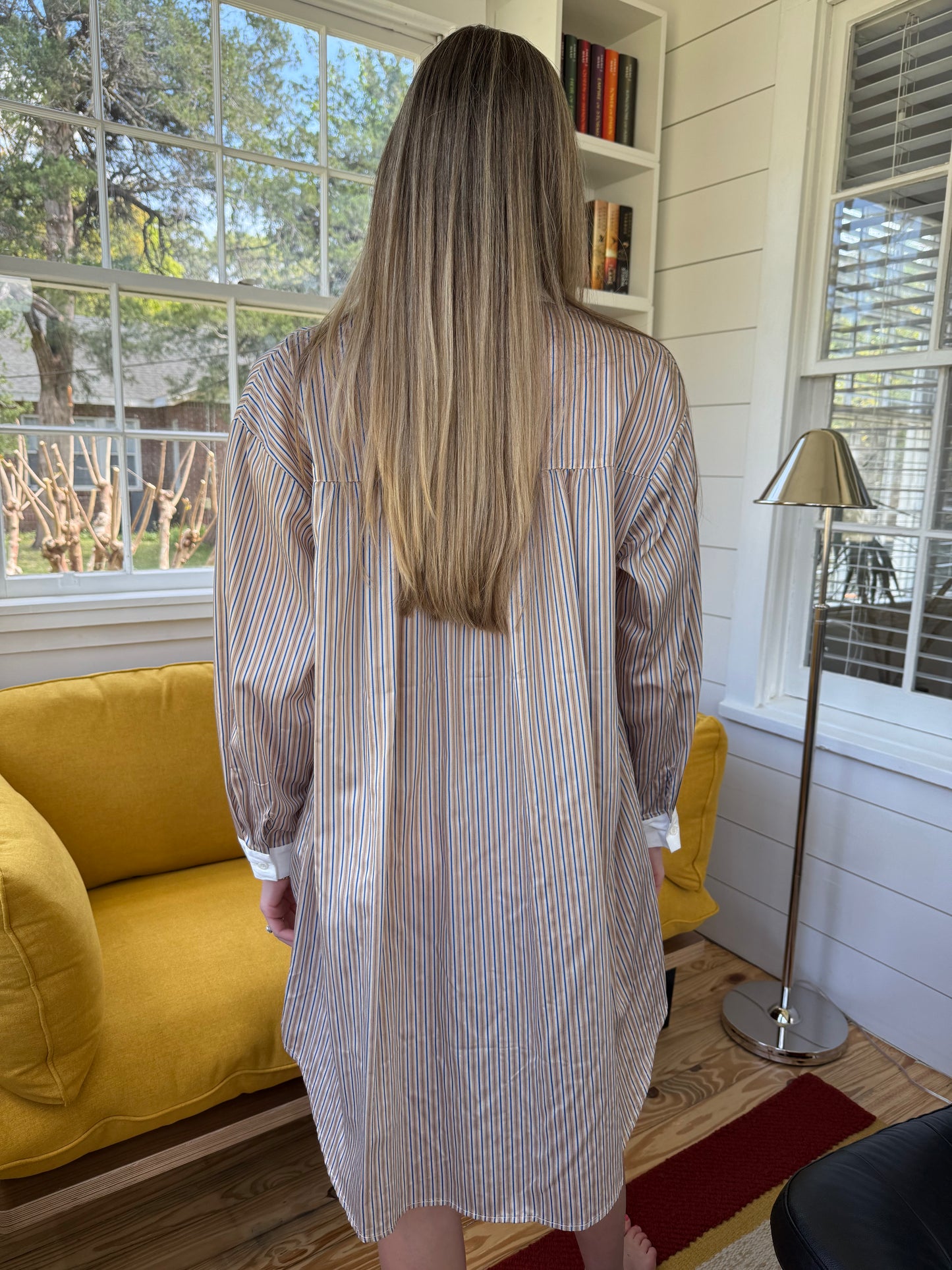 FRNCH Louisane Blue Stripe Collared Shirt Mini Dress