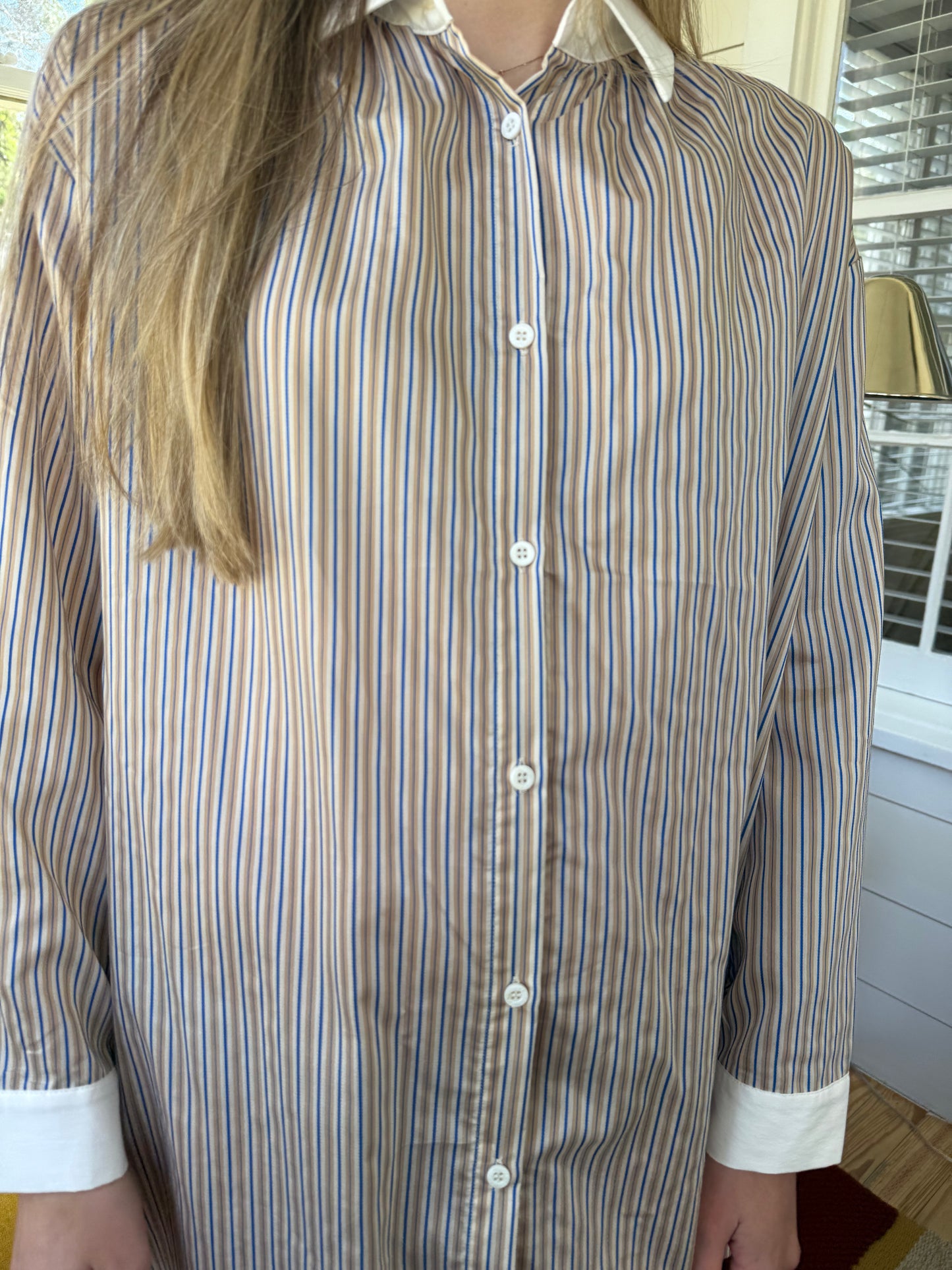 FRNCH Louisane Blue Stripe Collared Shirt Mini Dress