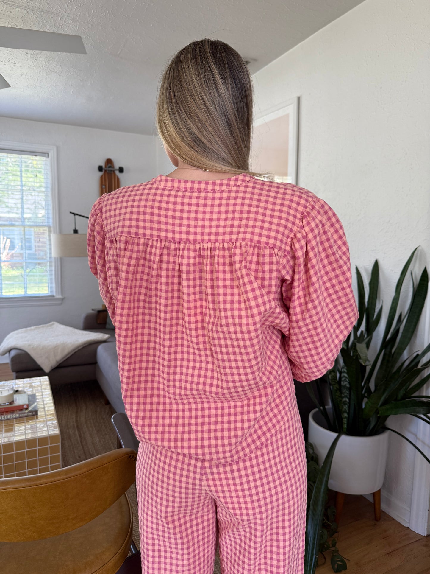 FRNCH Ismery Pink Gingham Cotton Buttoned Top