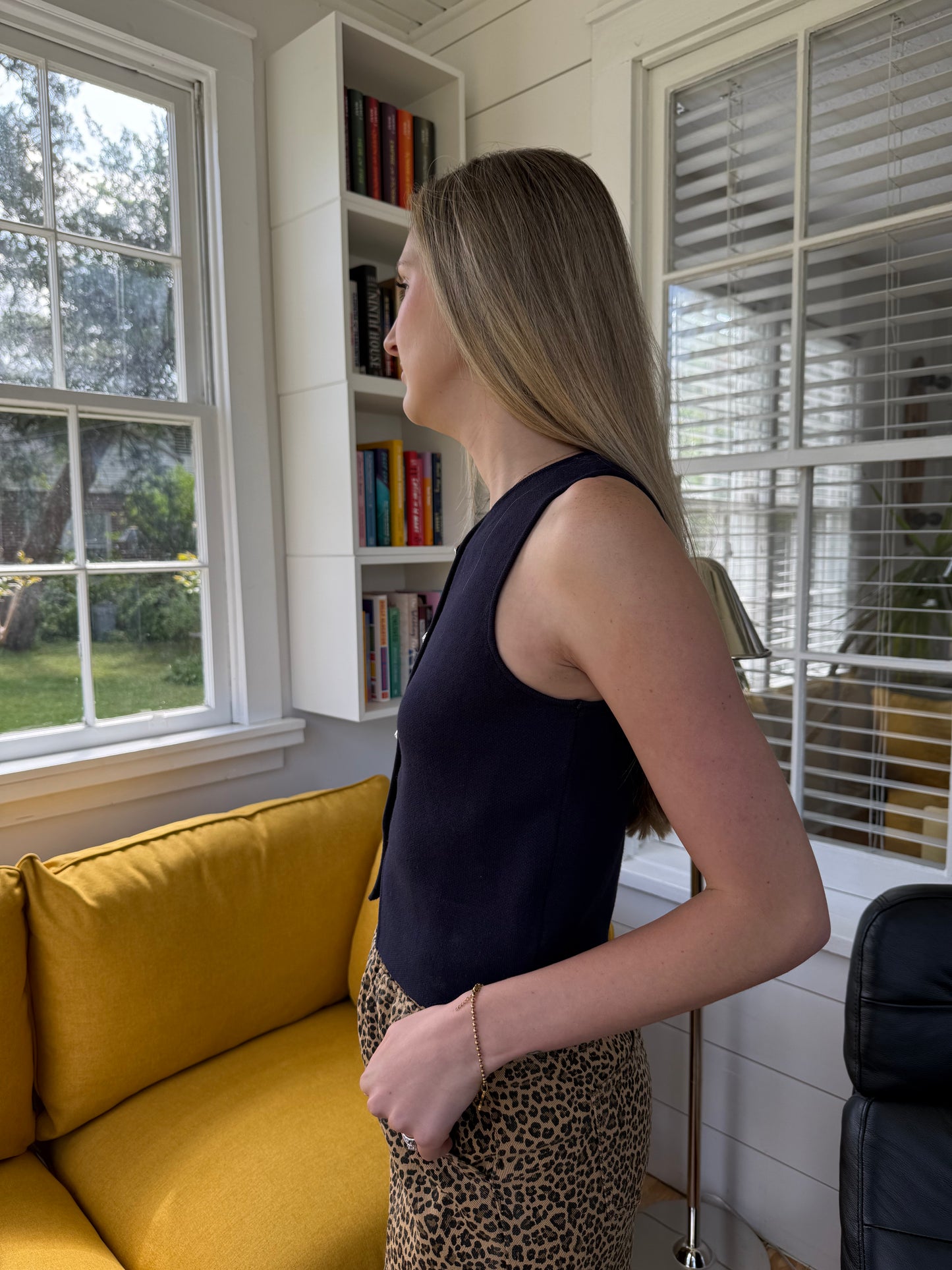 Miou Muse Briar Metal Buttoned Sleeveless Top (Navy) L