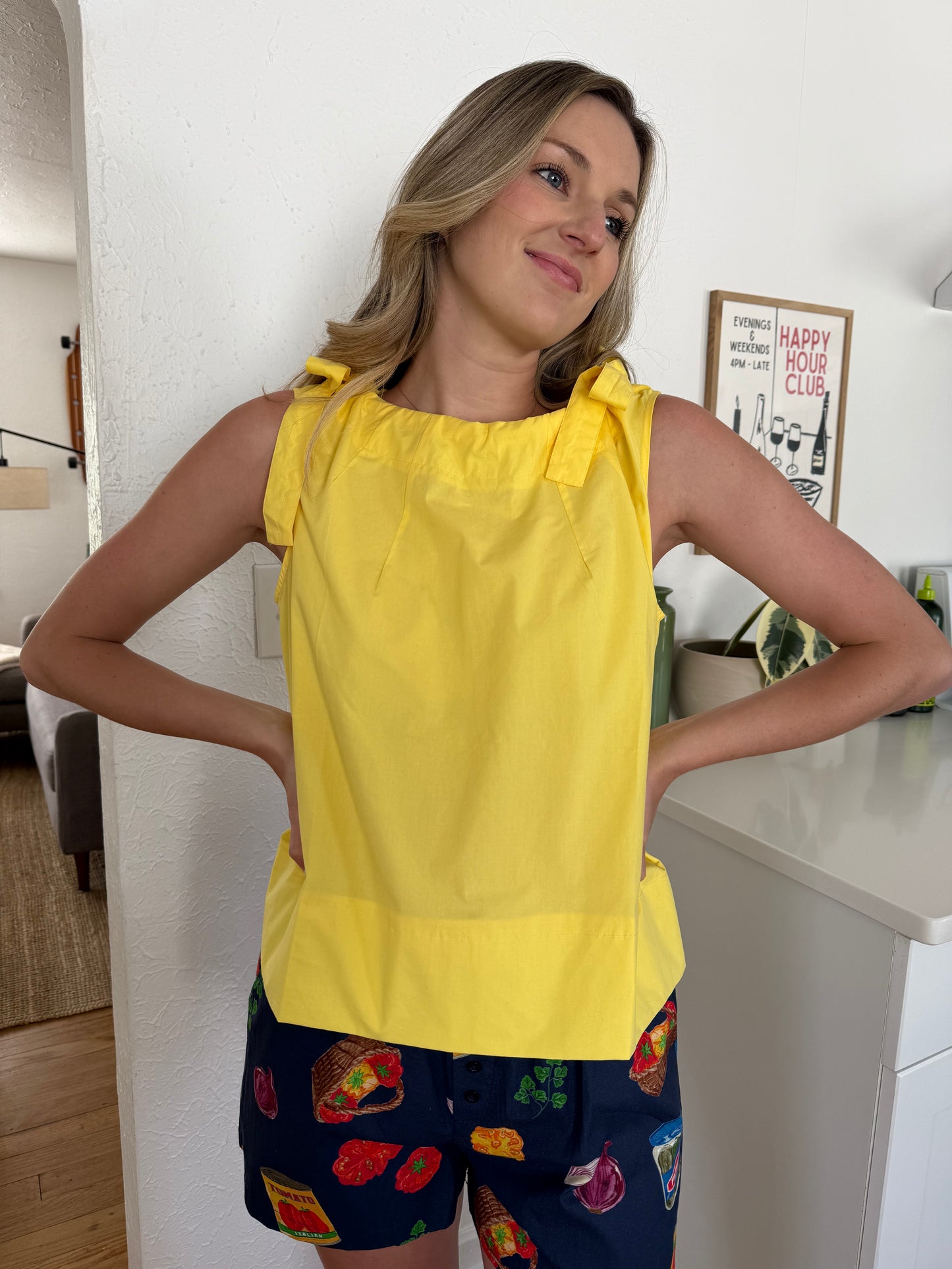 PINCH Brooke Yellow Tie Detail Cotton Sleeveless Top