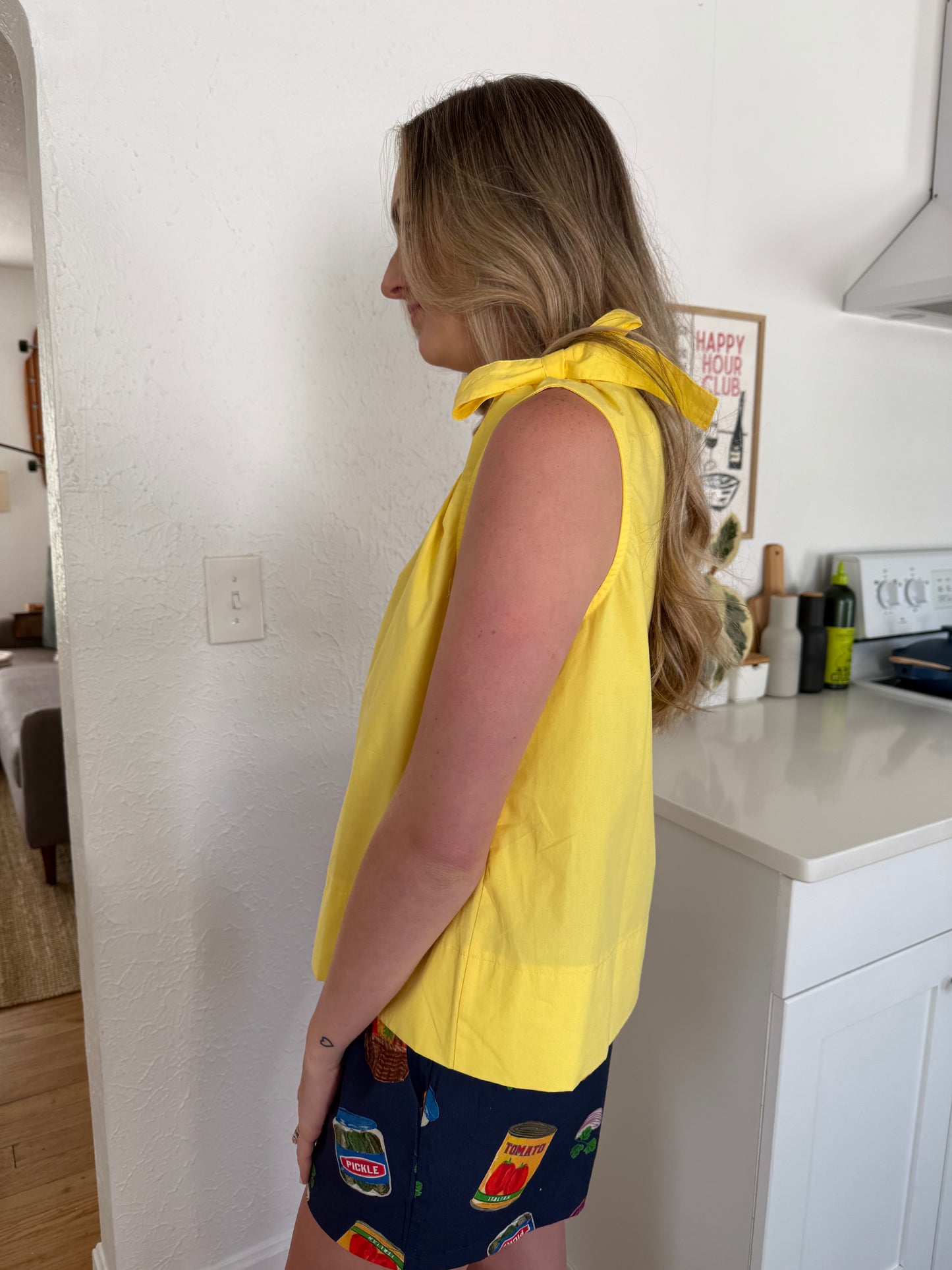 PINCH Brooke Yellow Tie Detail Cotton Sleeveless Top