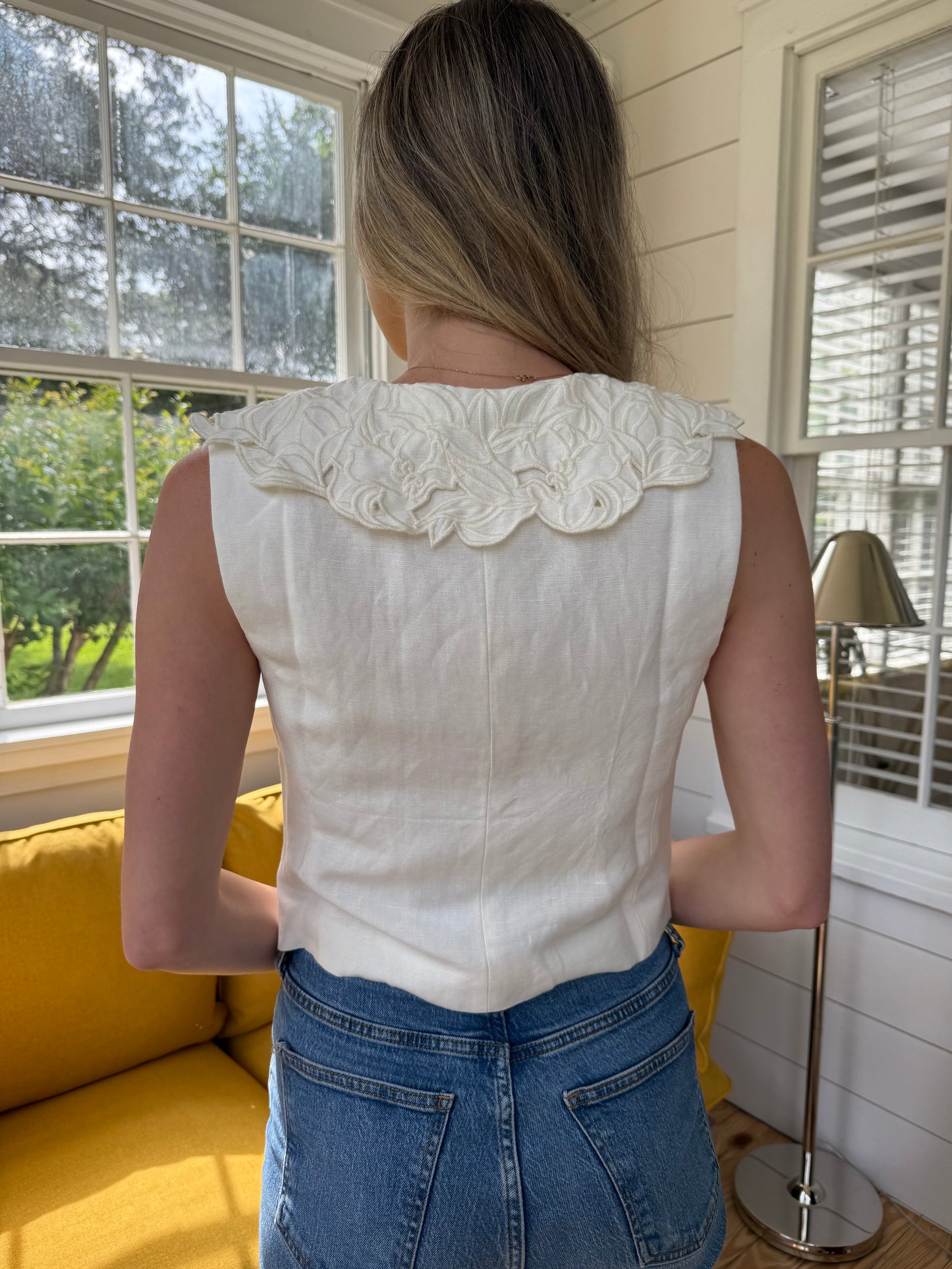 Current Air Callie Cream Eyelet Collar Vest Top