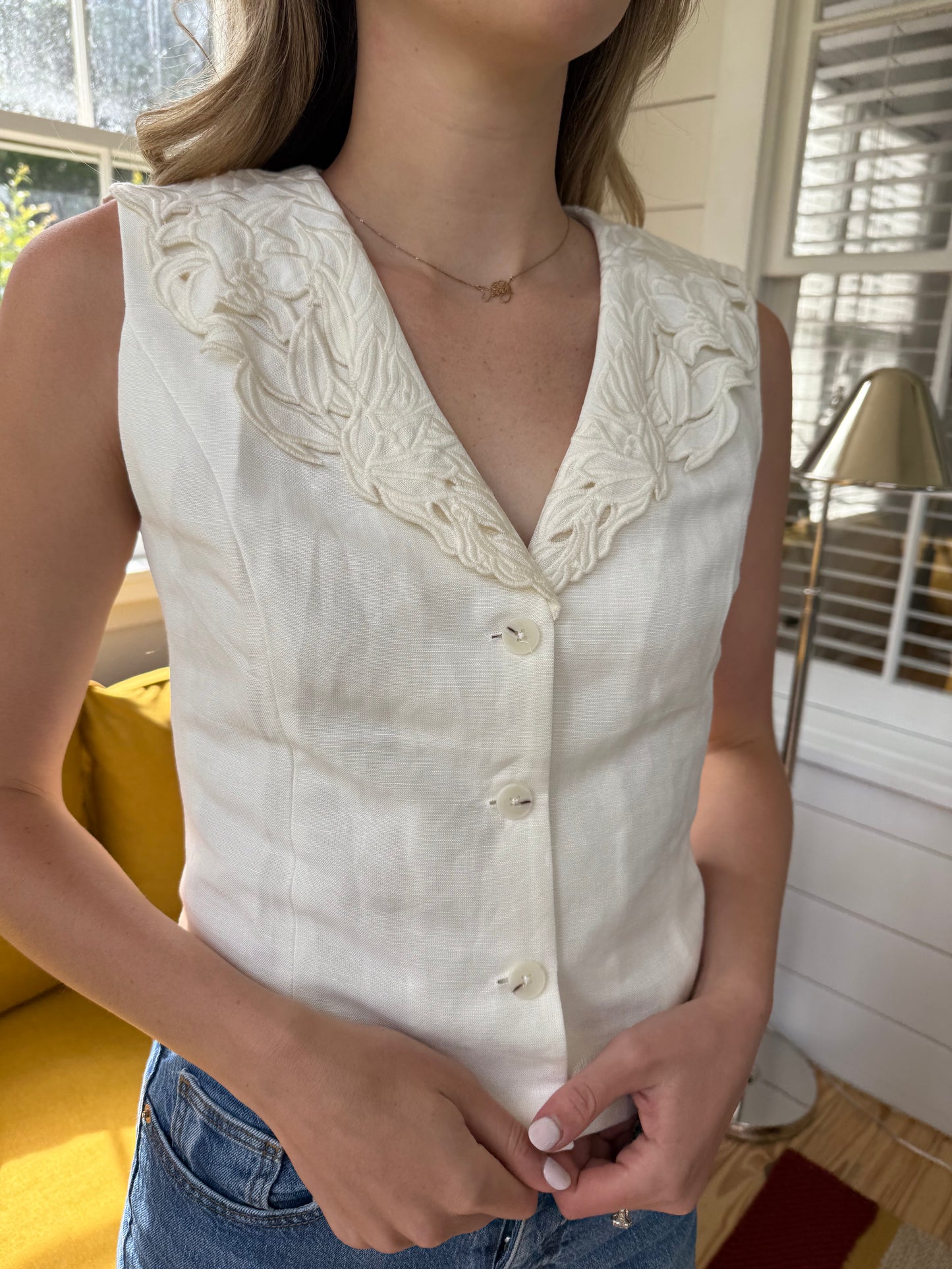 Current Air Callie Cream Eyelet Collar Vest Top
