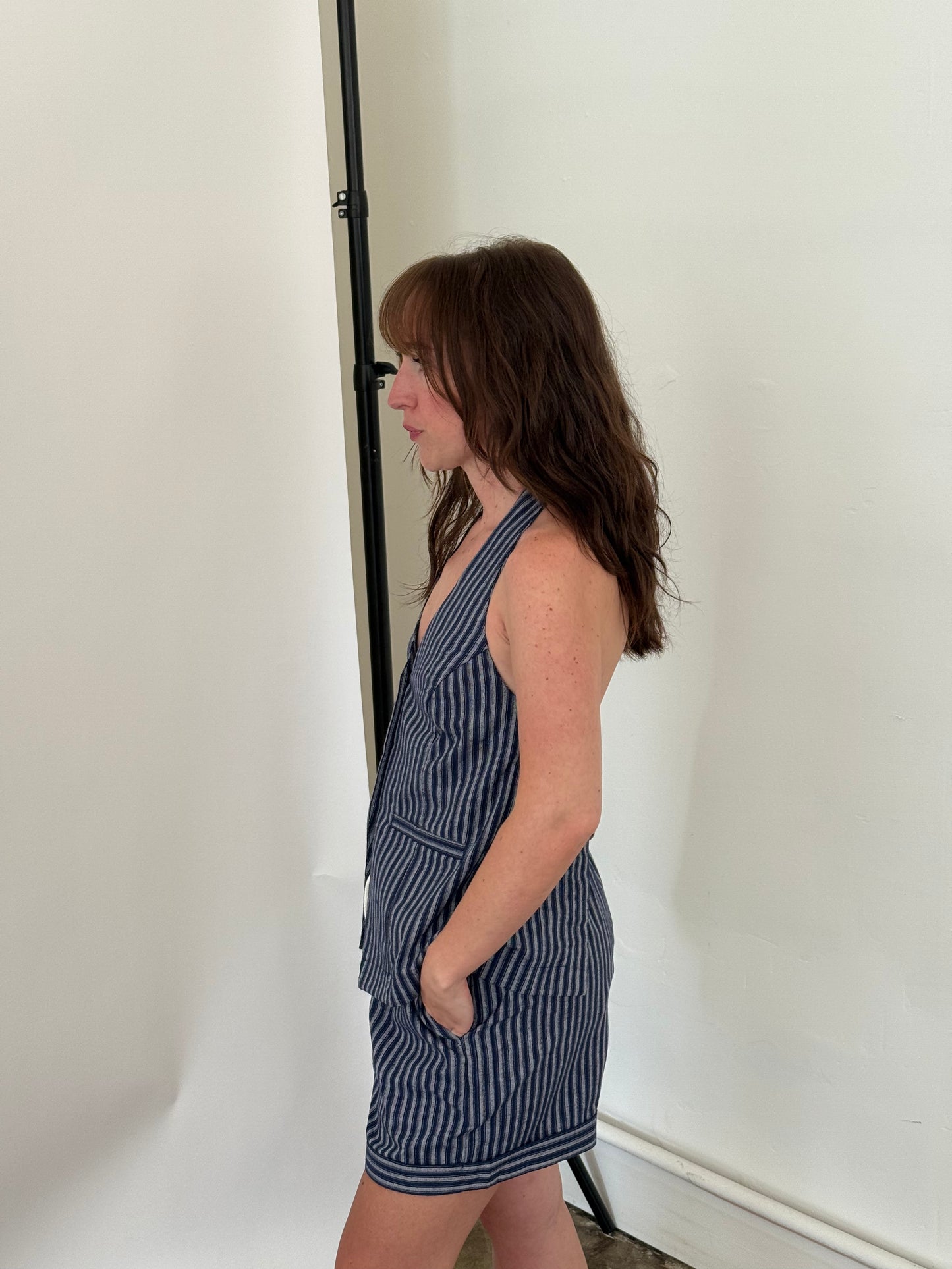 Needii Delilah Linen Striped Halter Vest Top